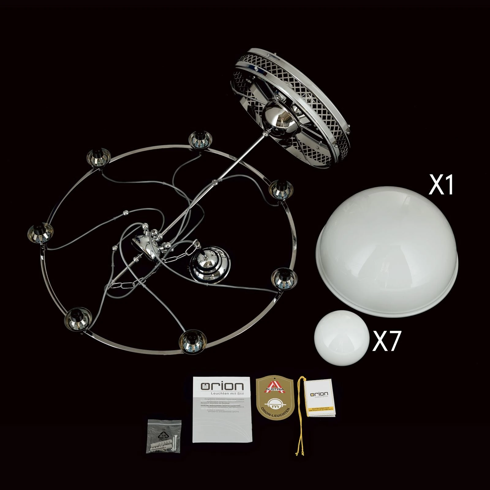 Luster ALT WIEN, 7+1 izvora svetla, sjajno opalno staklo, SCHÖLER CRYSTAL®, sjajni nikl - 8