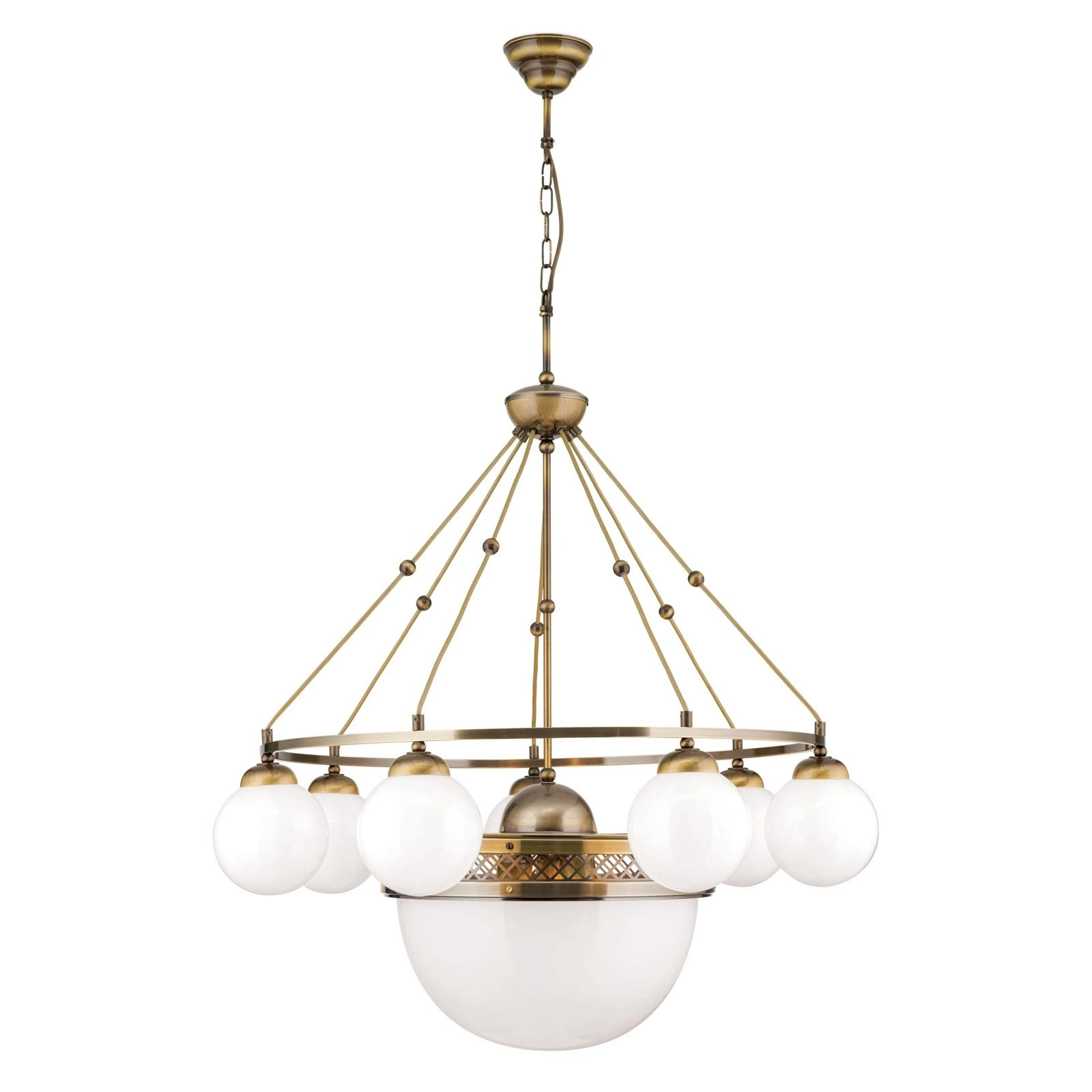 Luster ALT WIEN, 7+1 izvora svetla, sjajno opalno staklo, SCHÖLER CRYSTAL®, antik mesing - 4