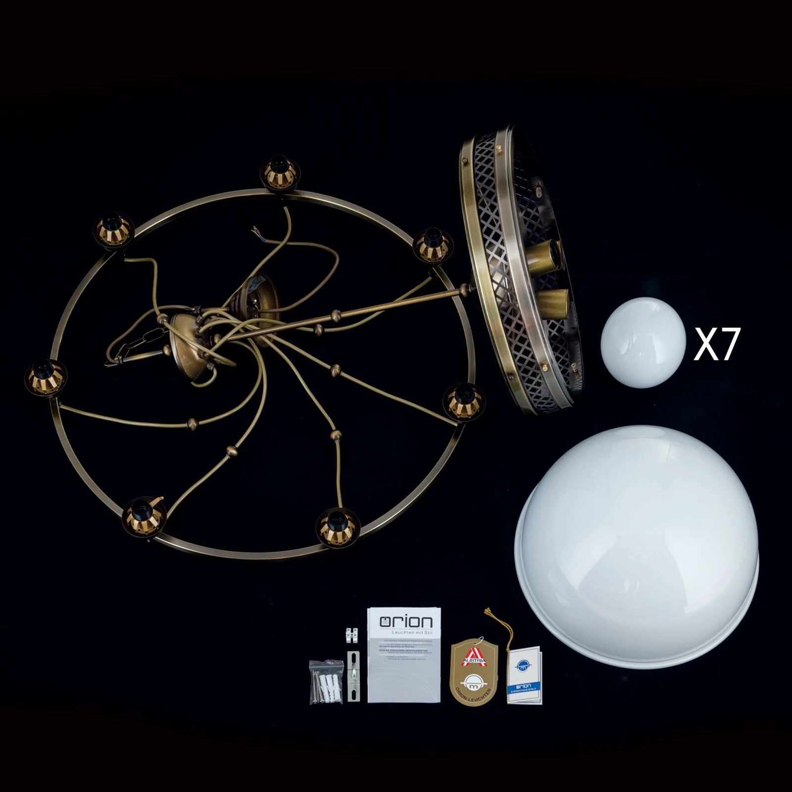 Luster ALT WIEN, 7+1 izvora svetla, sjajno opalno staklo, SCHÖLER CRYSTAL®, antik mesing - 8