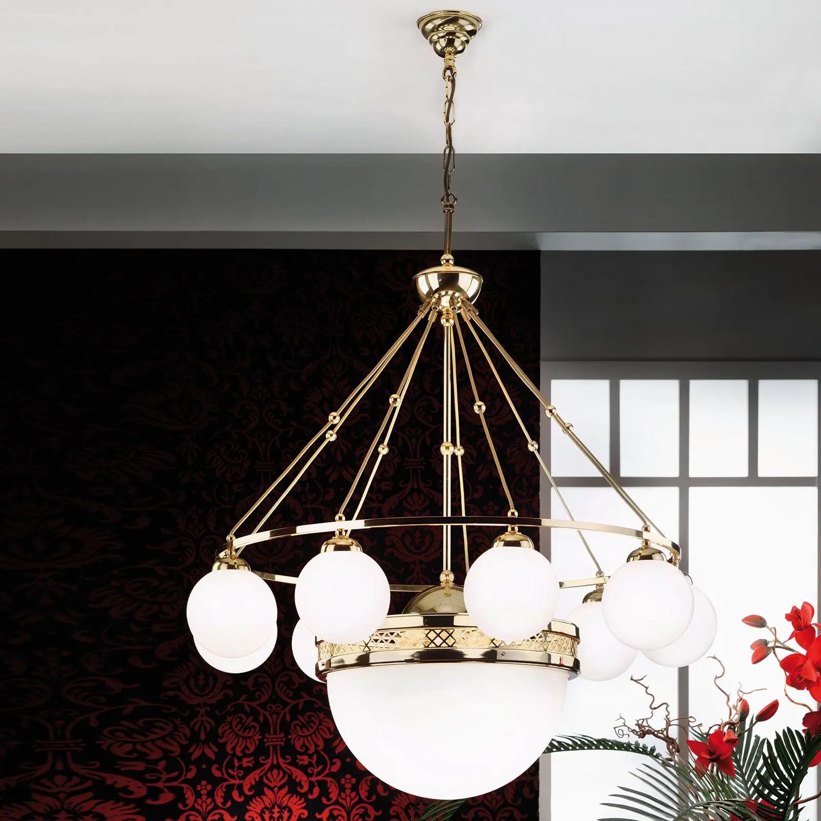 Viseća lampa ALT WIEN, 9+1 svetlo, sjajni mesing, sa opalno sjajnim staklom - 6