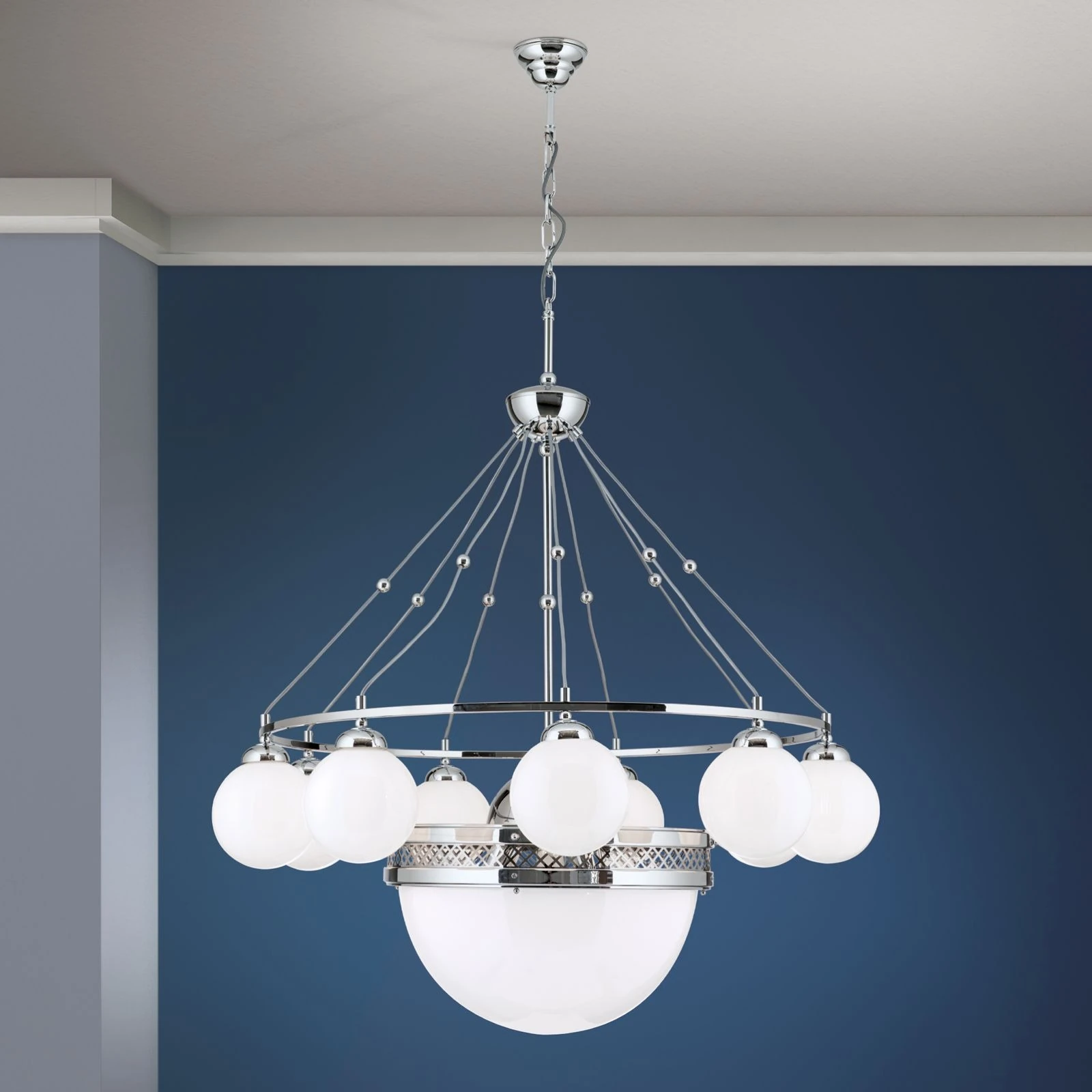 Luster ALT WIEN, 9+1 izvora svetla, sjajno opalno staklo, SCHÖLER CRYSTAL®, sjajni nikl