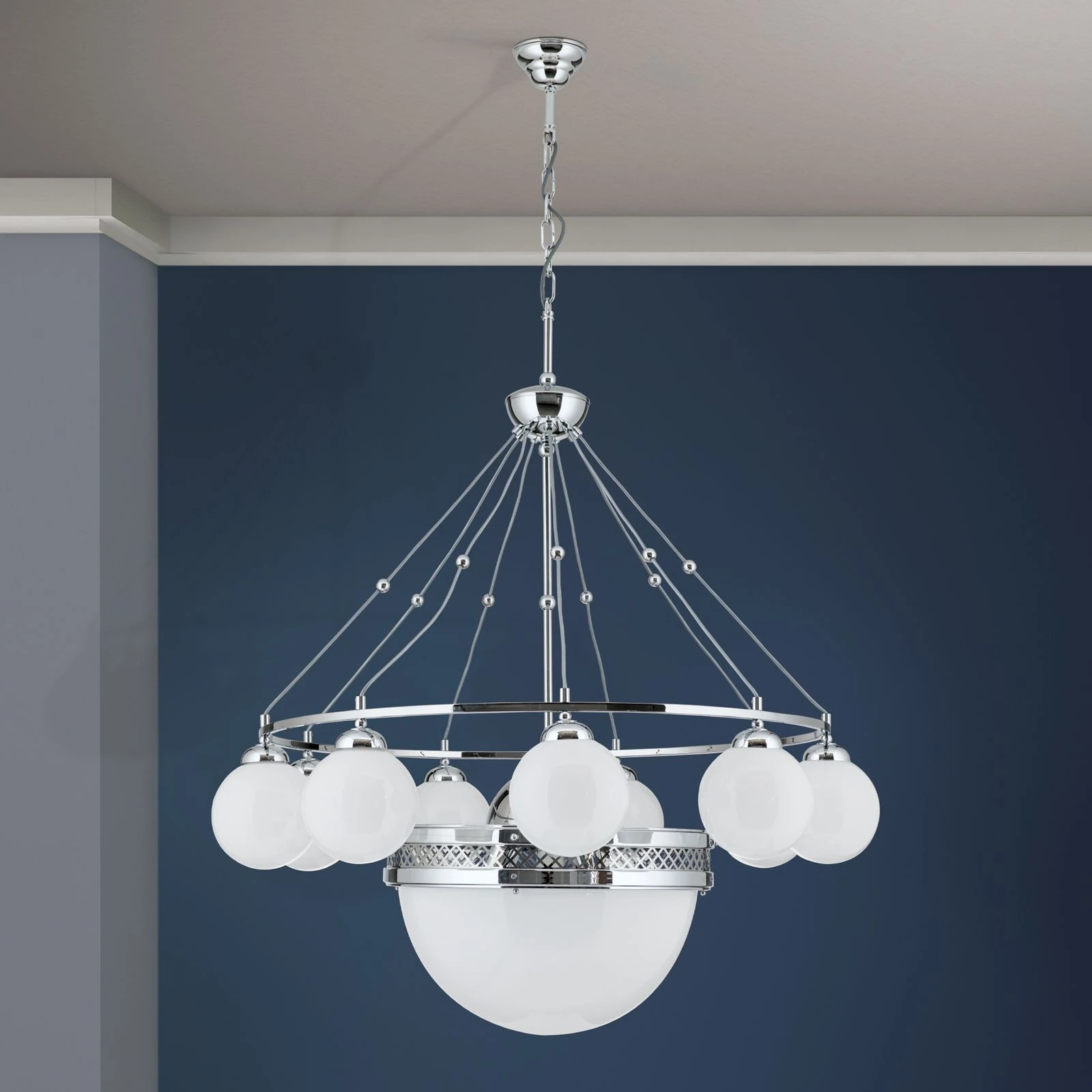 Luster ALT WIEN, 9+1 izvora svetla, sjajno opalno staklo, SCHÖLER CRYSTAL®, sjajni nikl - 3