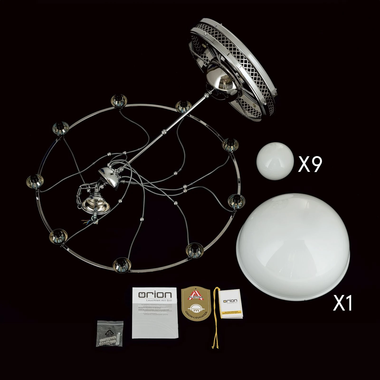 Luster ALT WIEN, 9+1 izvora svetla, sjajno opalno staklo, SCHÖLER CRYSTAL®, sjajni nikl - 8