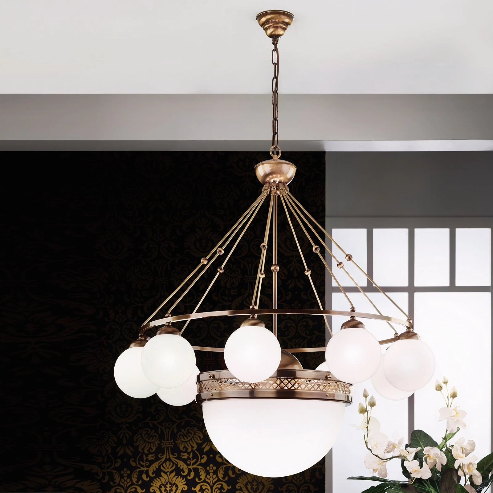 Luster ALT WIEN, 9+1 izvora svetla, sjajno opalno staklo, SCHÖLER CRYSTAL®, patina - 6