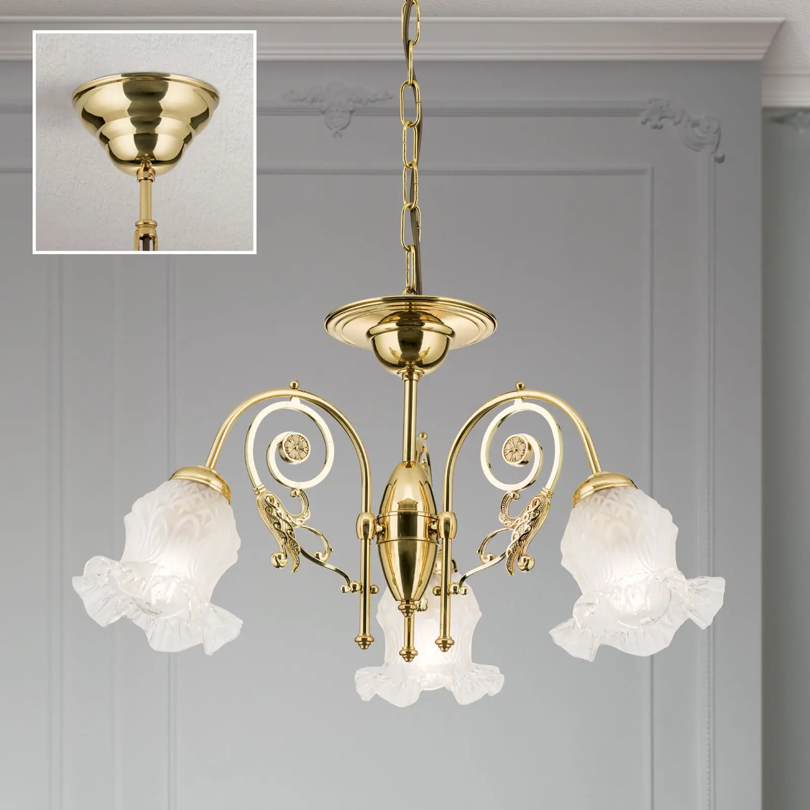 Luster RINGSTRASSE, 3 izvora svetla, sjajni mesing sa dekorativnim staklima - 2