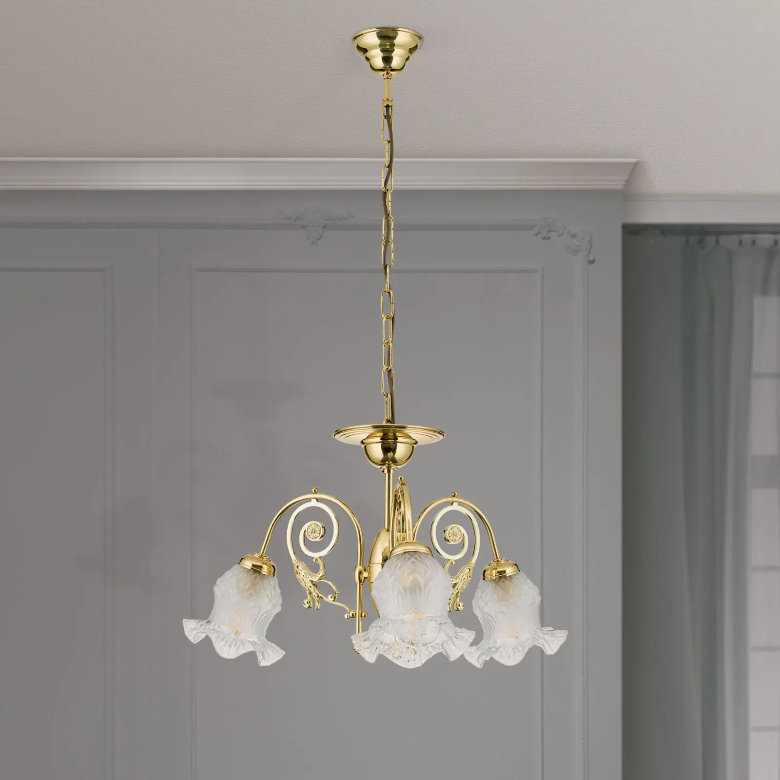 Luster RINGSTRASSE, 3 izvora svetla, sjajni mesing sa dekorativnim staklima - 3