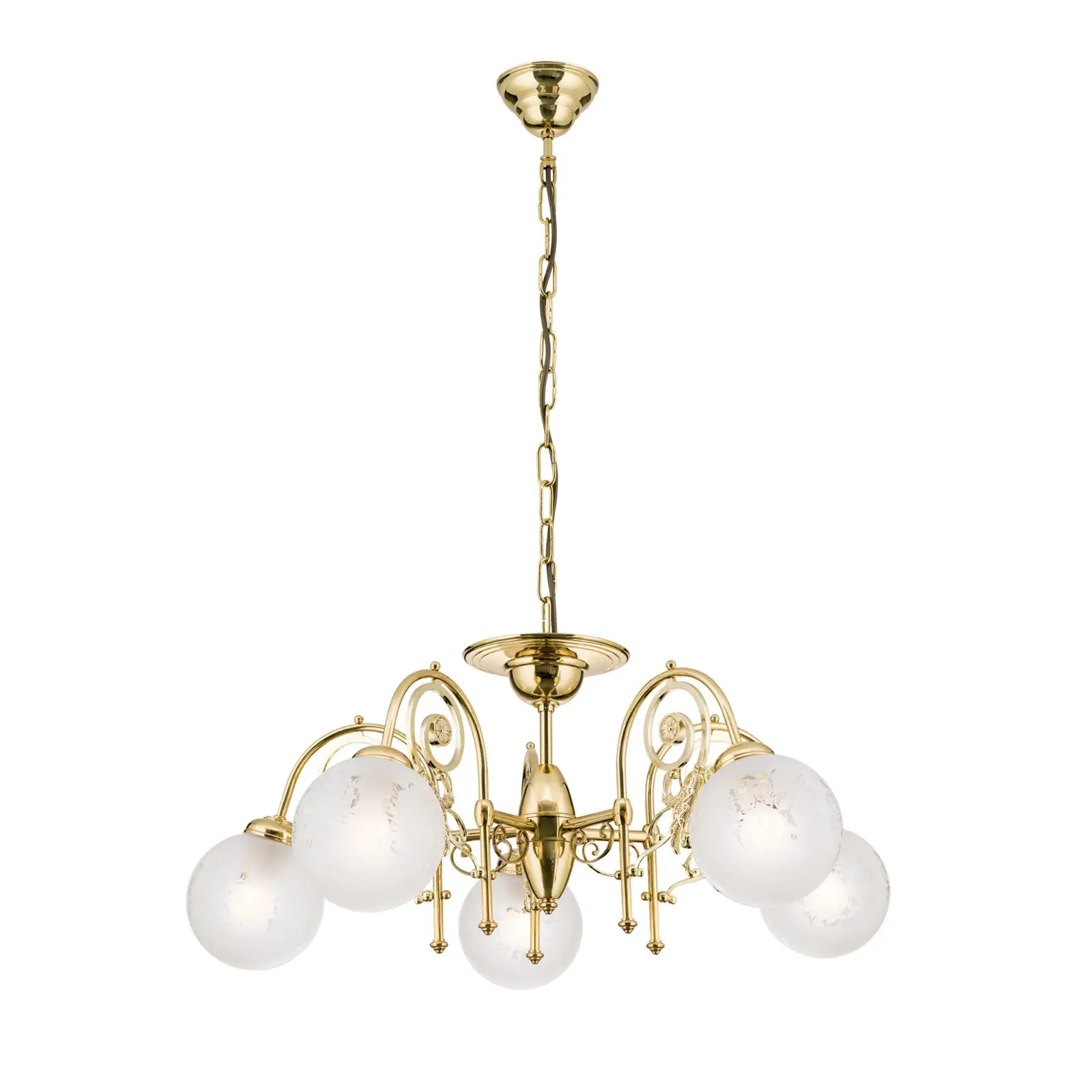 Luster RINGSTRASSE, 5 izvora svetla, sjajni mesing, sa providno-mat staklima - 4