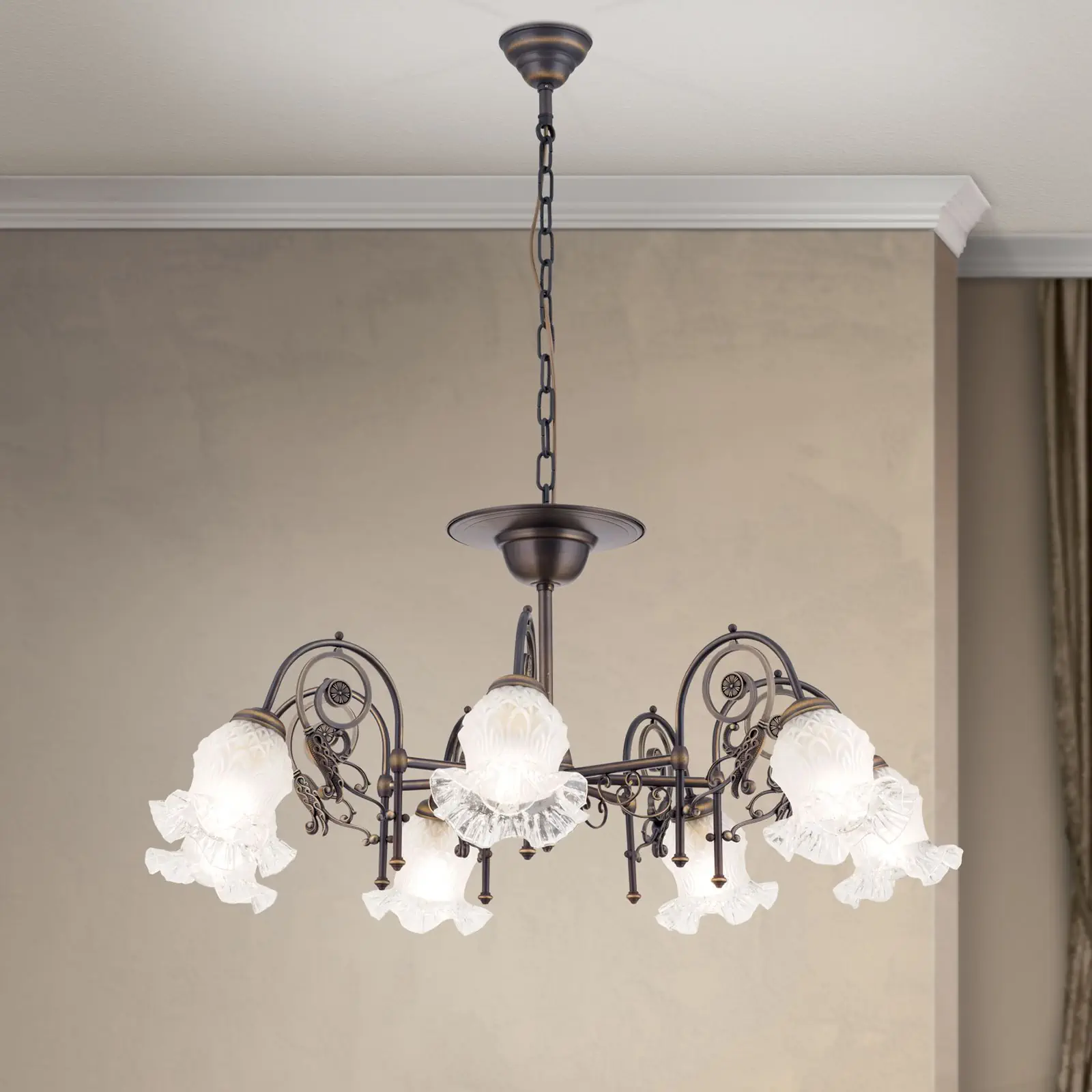 Luster RINGSTRASSE, 7 izvora svetla, antik mesing sa dekorativnim staklima