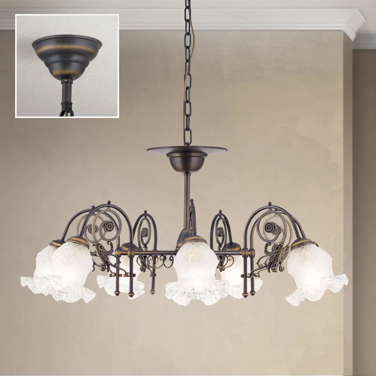 Luster RINGSTRASSE, 7 izvora svetla, antik mesing sa dekorativnim staklima - 2