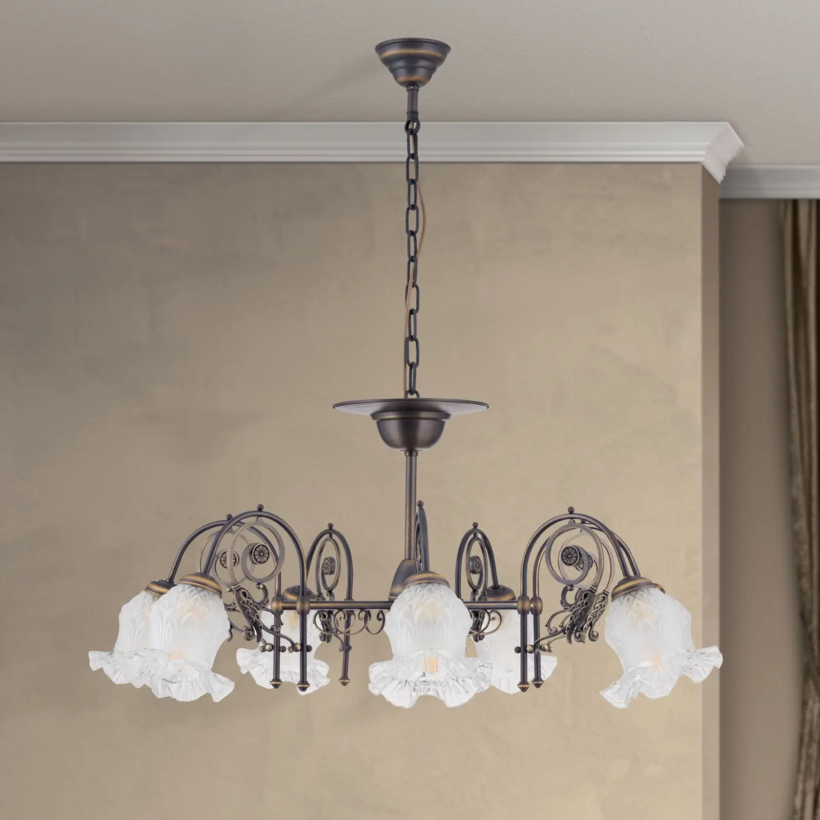 Luster RINGSTRASSE, 7 izvora svetla, antik mesing sa dekorativnim staklima - 3