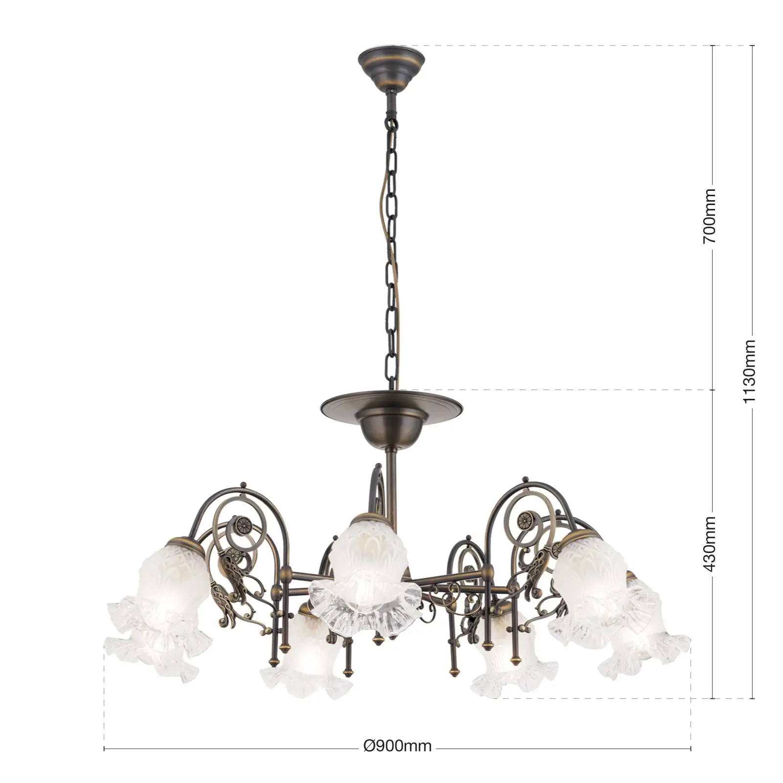 Luster RINGSTRASSE, 7 izvora svetla, antik mesing sa dekorativnim staklima - 7