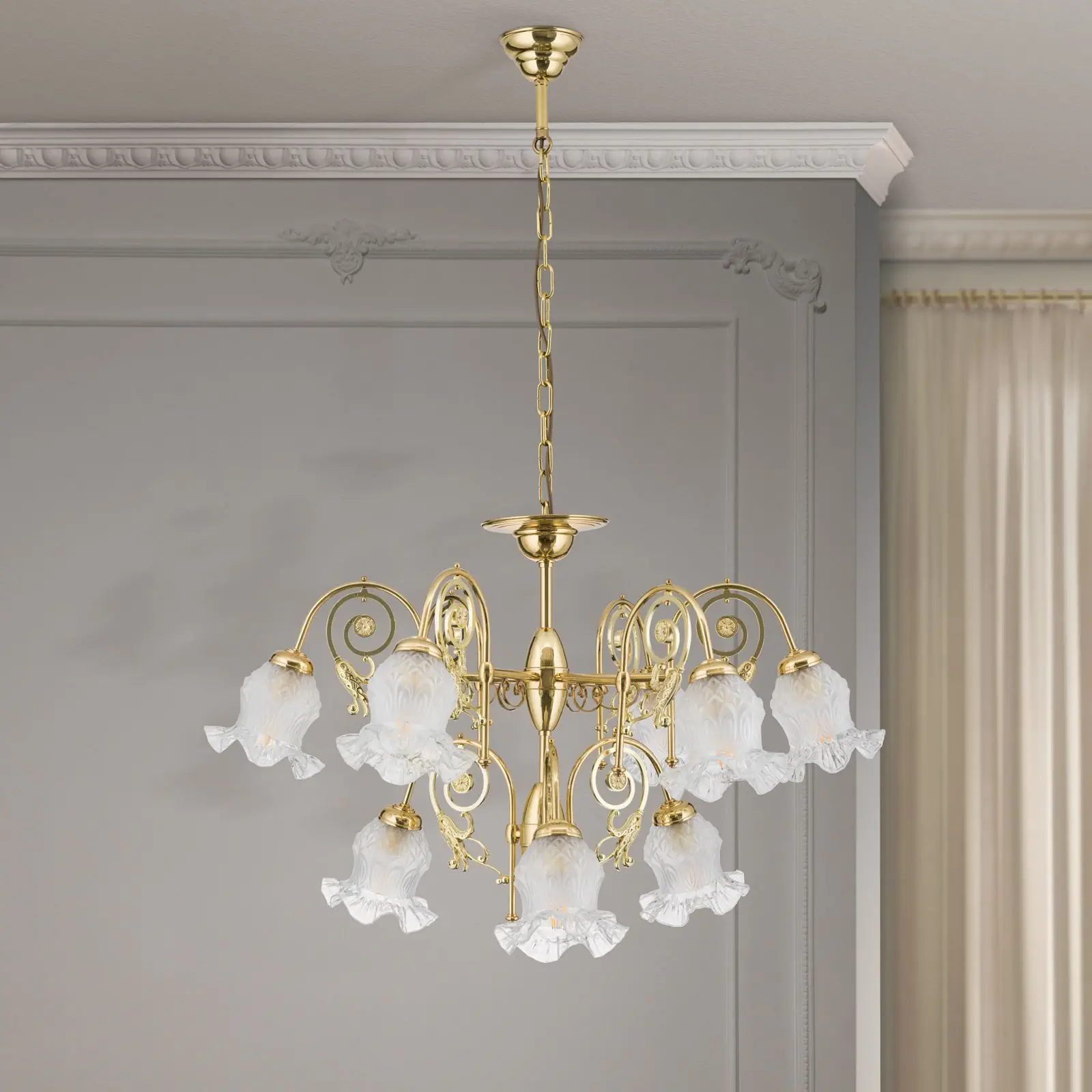 Luster RINGSTRASSE, 9 izvora svetla, sjajni mesing sa dekorativnim staklima - 3