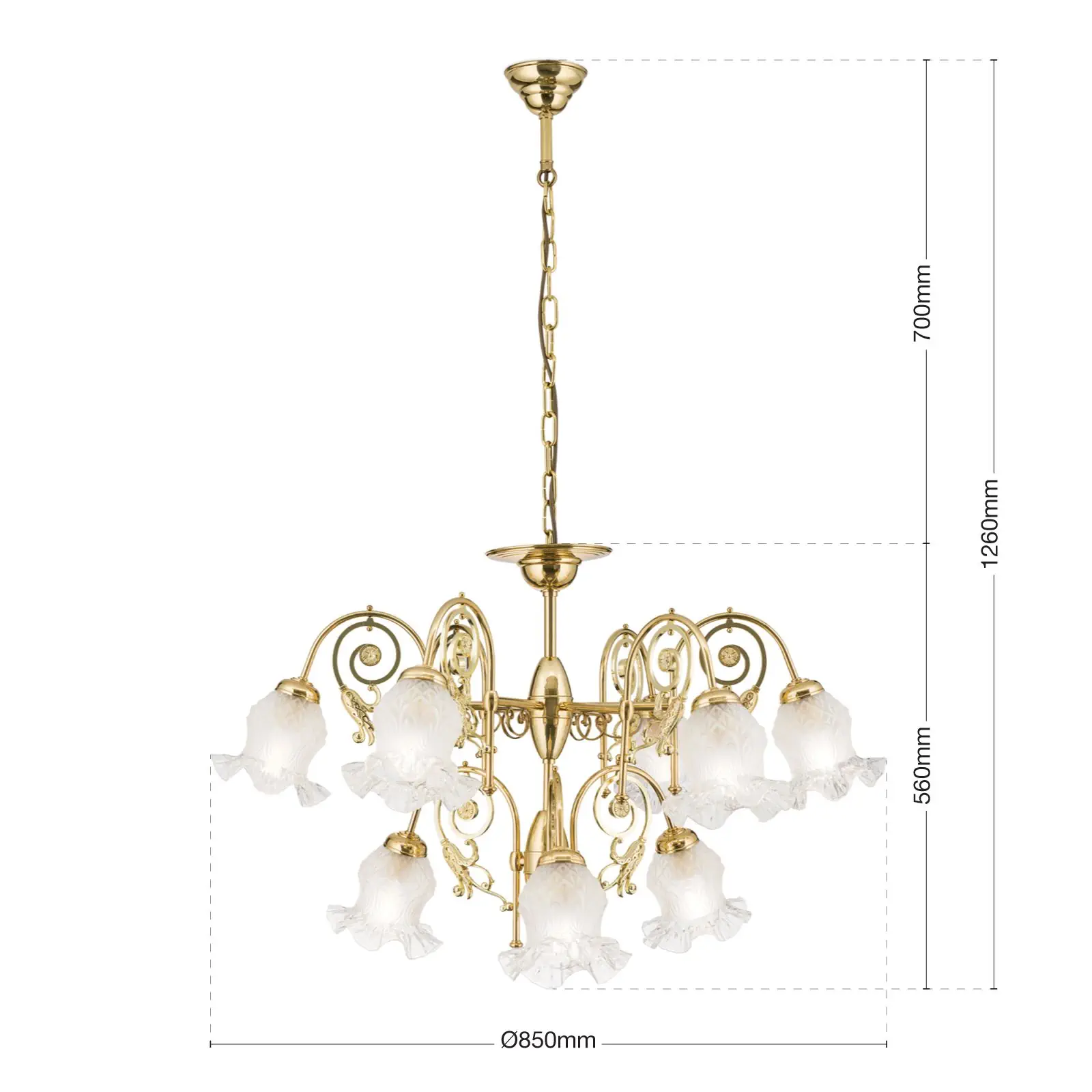 Luster RINGSTRASSE, 9 izvora svetla, sjajni mesing sa dekorativnim staklima - 7