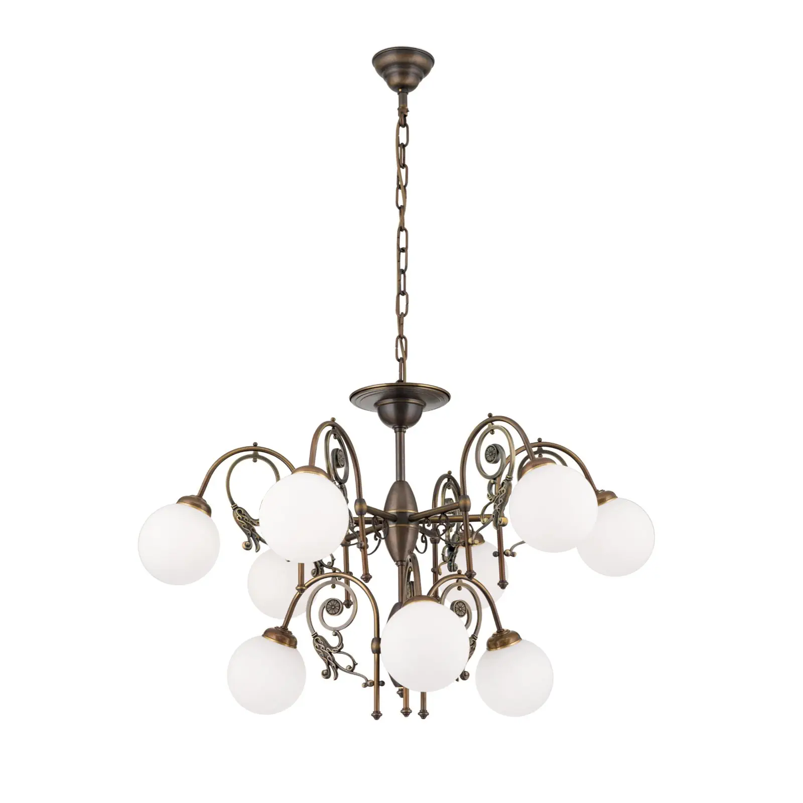 Luster RINGSTRASSE, 9 izvora svetla, antik mesing sa opalnim staklima - 4