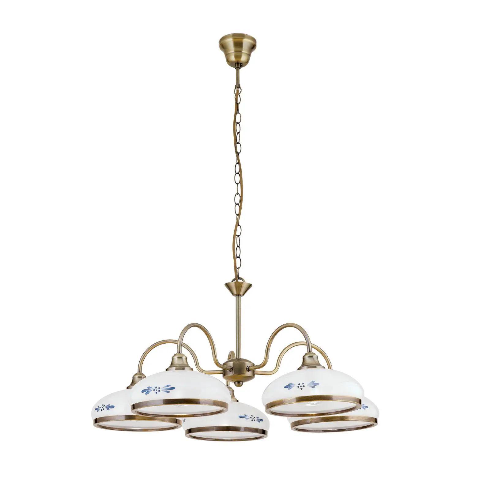 Luster GABI, 5 izvora svetla, patina, sa opalno plavim staklom - 2