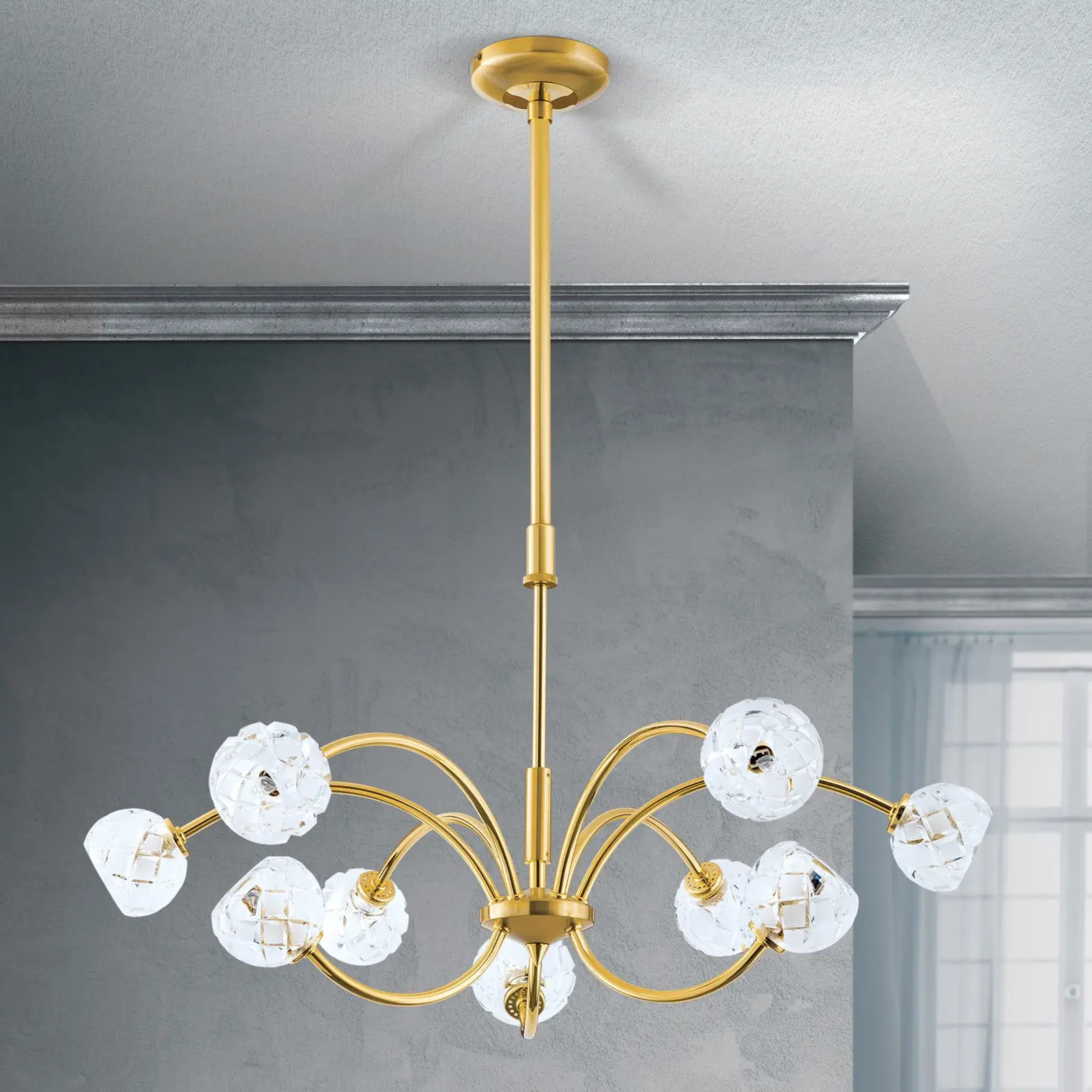 Luster MADERNO, 9 izvora svetla, mat zlatna - 2