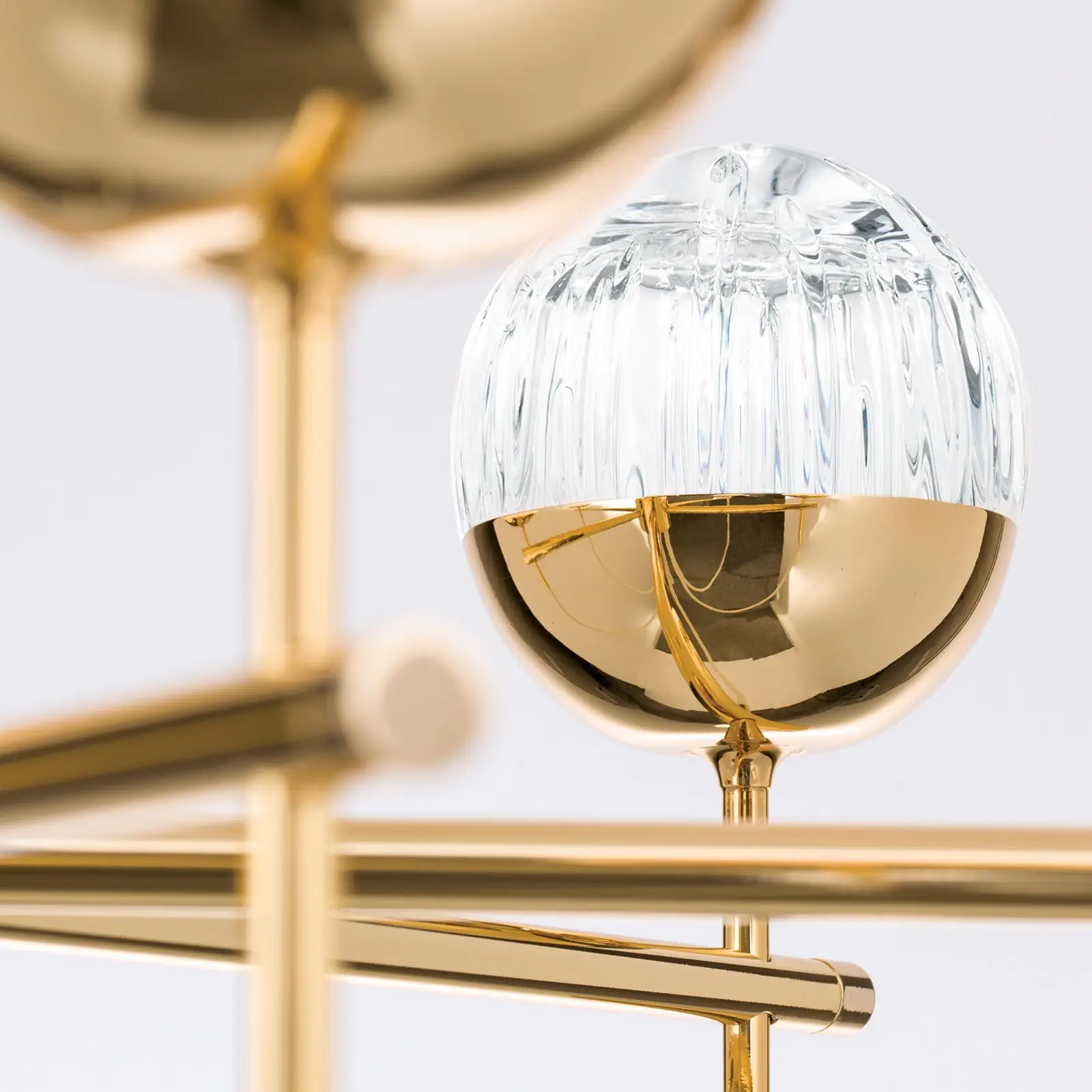 Luster BALL, 6 izvora svetla, zlato, sa zlatnim tekstilnim kablom i prozirnim kristalnim staklom sa linijskim rezom - 3