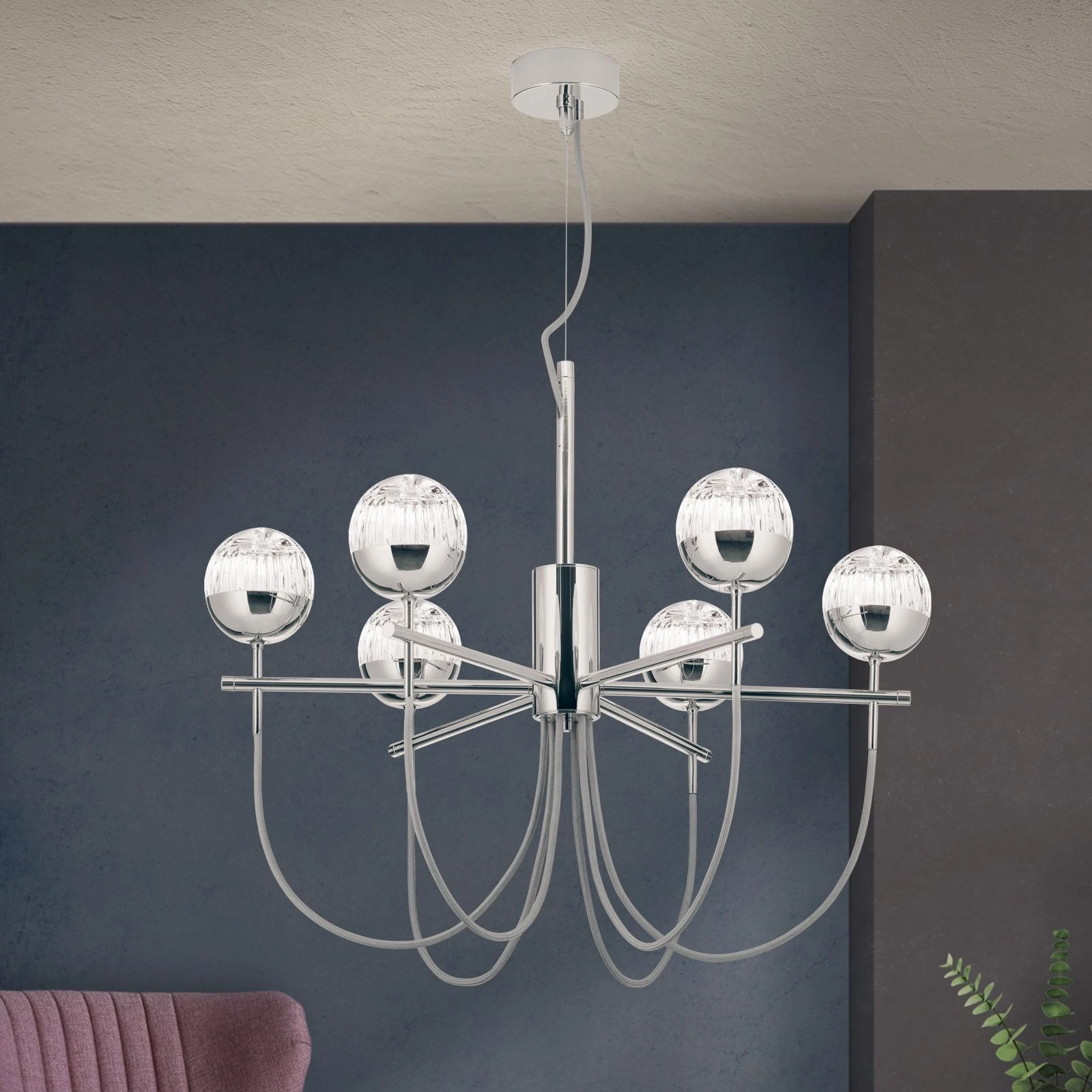 Luster BALL, 6 izvora svetla, sjajni nikl, providno kristalno staklo (ručno sečeno) - 1