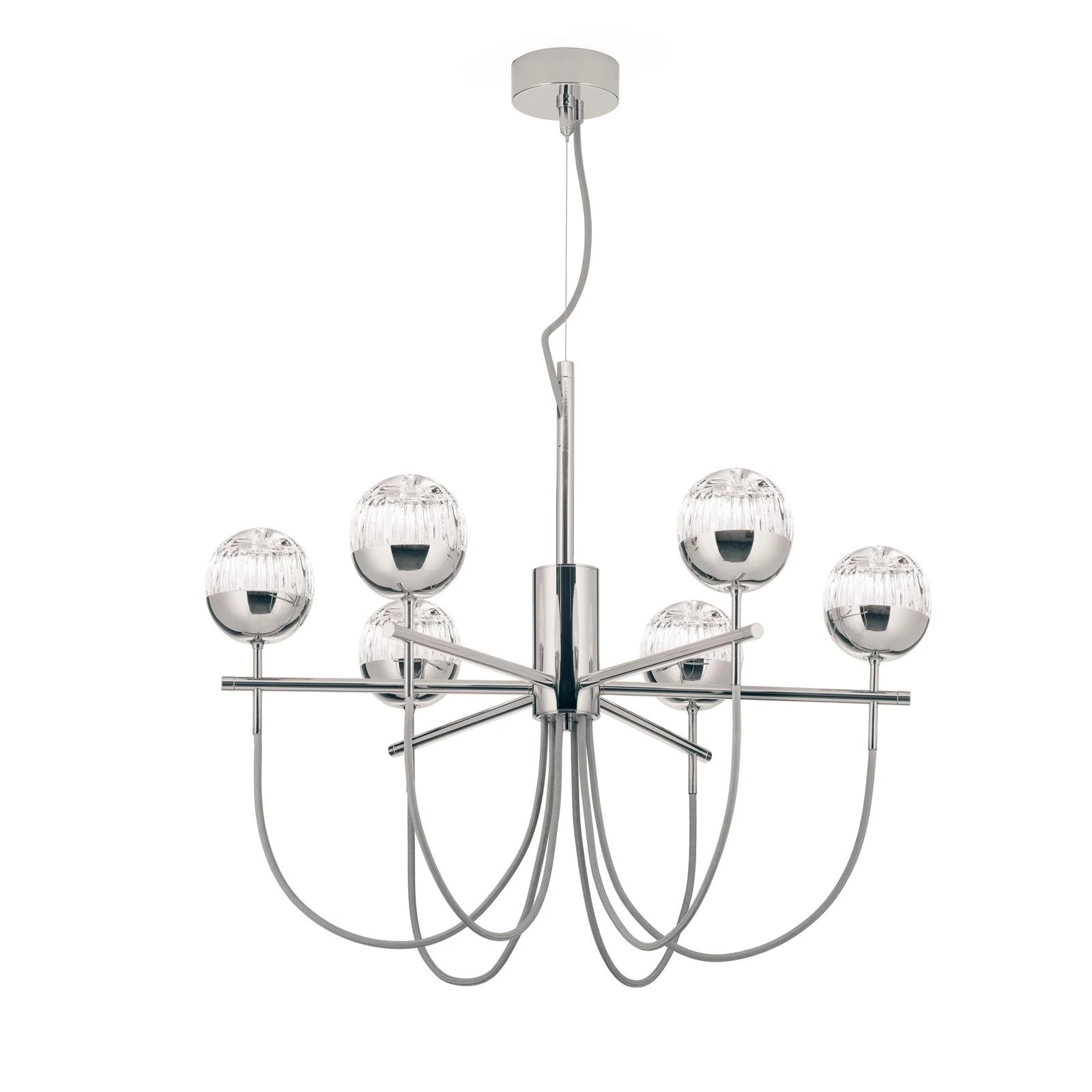 Luster BALL, 6 izvora svetla, sjajni nikl, providno kristalno staklo (ručno sečeno) - 4