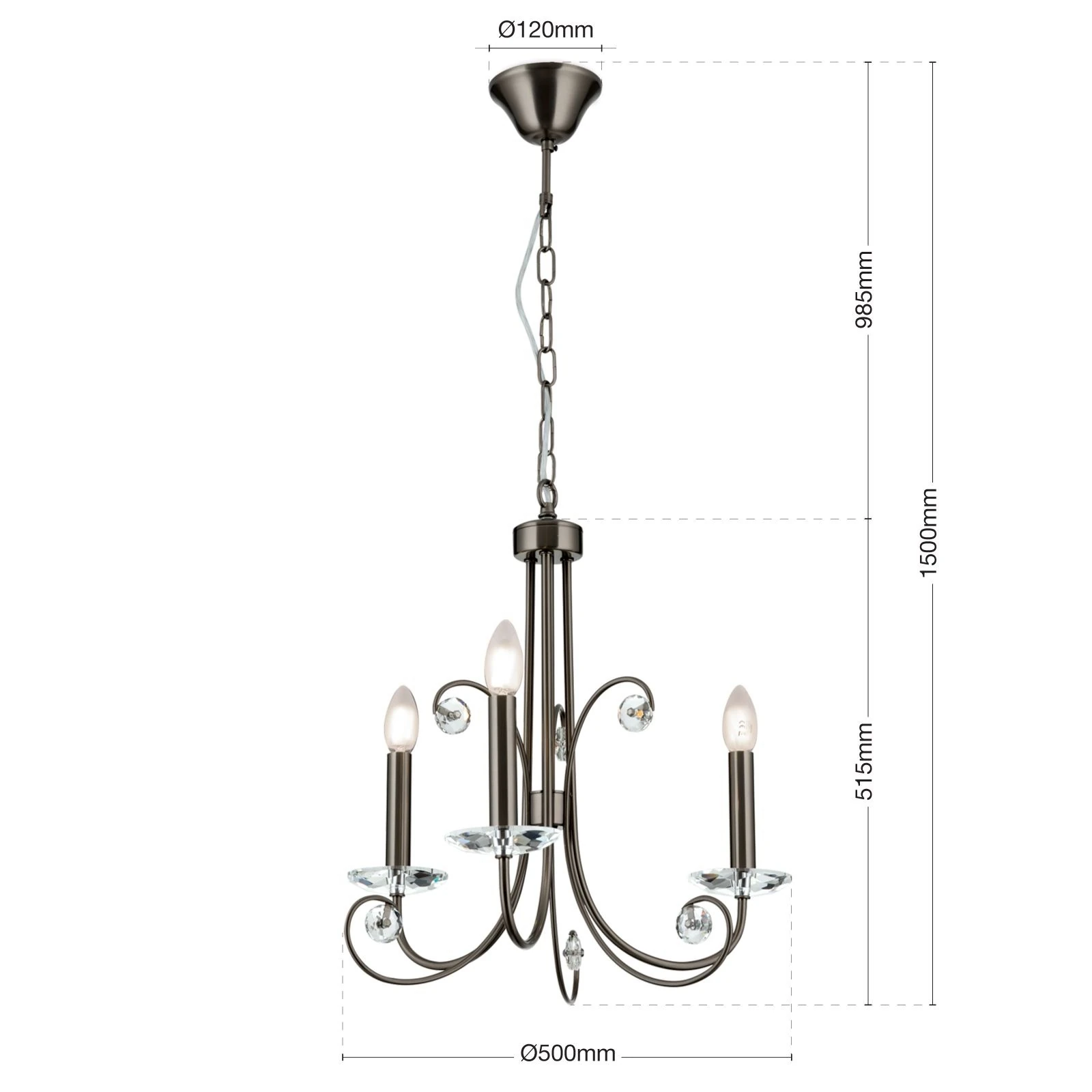 Kristalni luster ARIANE, 3 izvora svetla, tamni nikl - 10