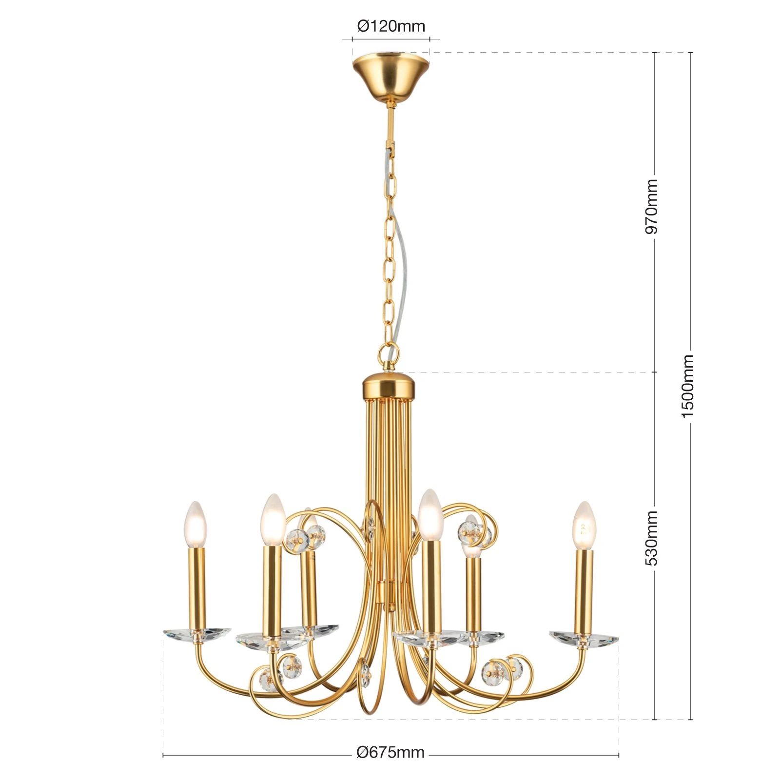 Kristalni luster ARIANE, 6 izvora svetla, mat zlato - 10