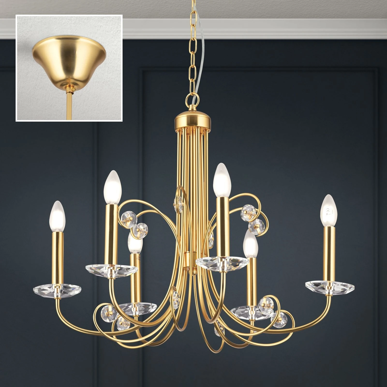 Kristalni luster ARIANE, 6 izvora svetla, mat zlato - 3