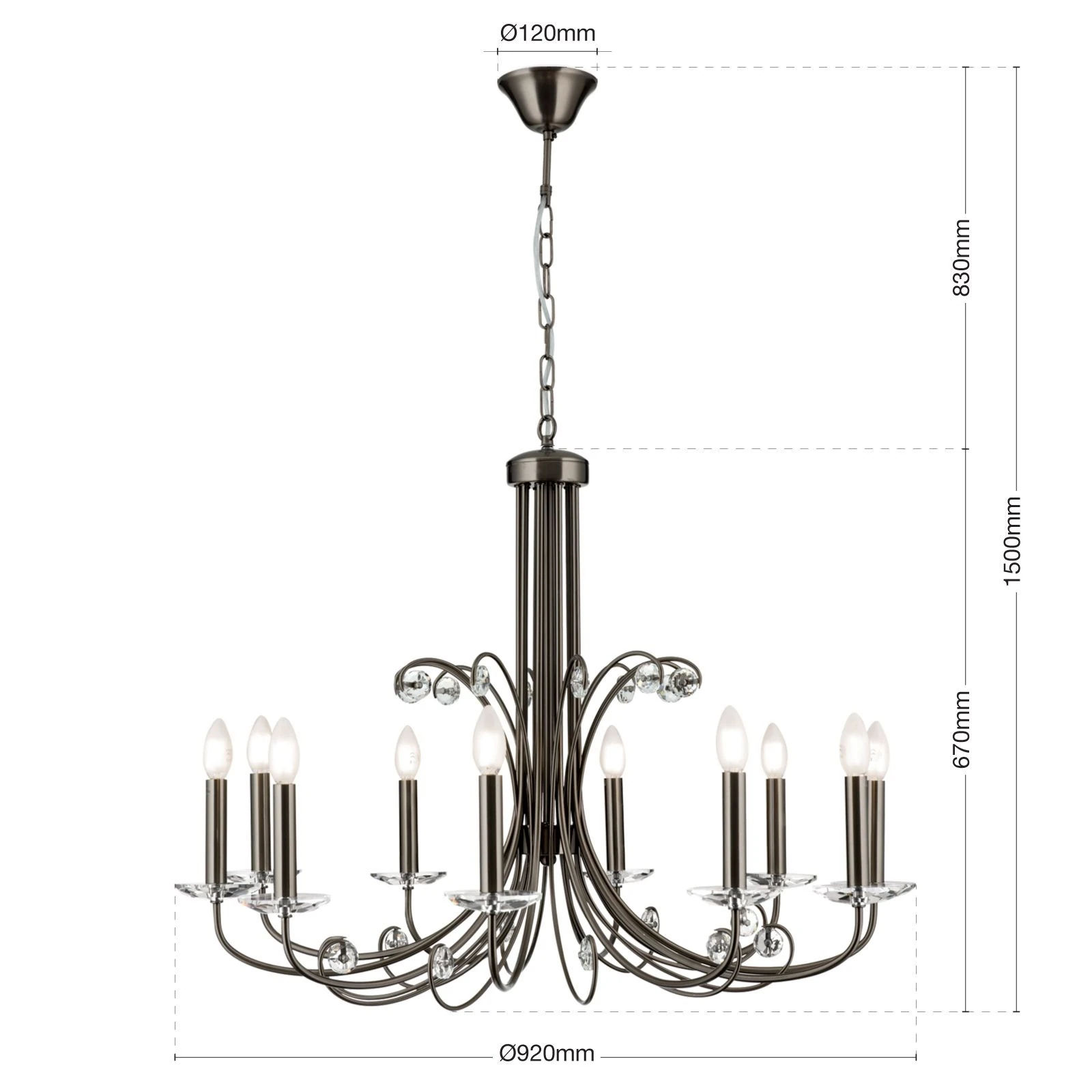 Kristalni luster ARIANE, 10 izvora svetla, tamni nikl - 10