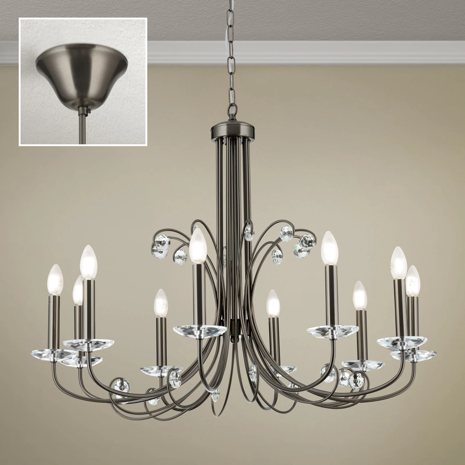 Kristalni luster ARIANE, 10 izvora svetla, tamni nikl - 3