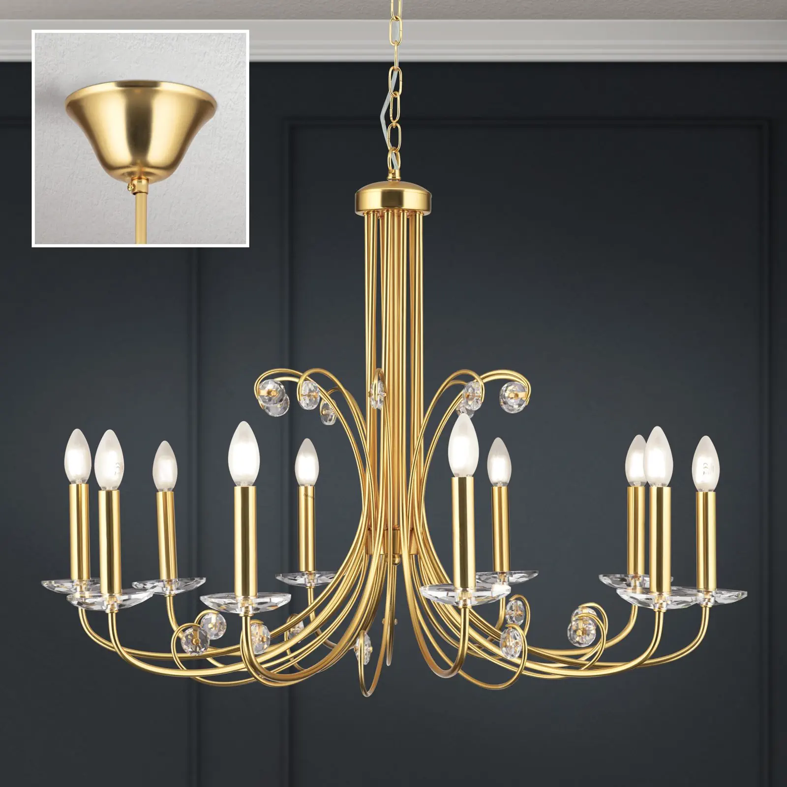 Kristalni luster ARIANE, 10 izvora svetla, mat zlato - 3