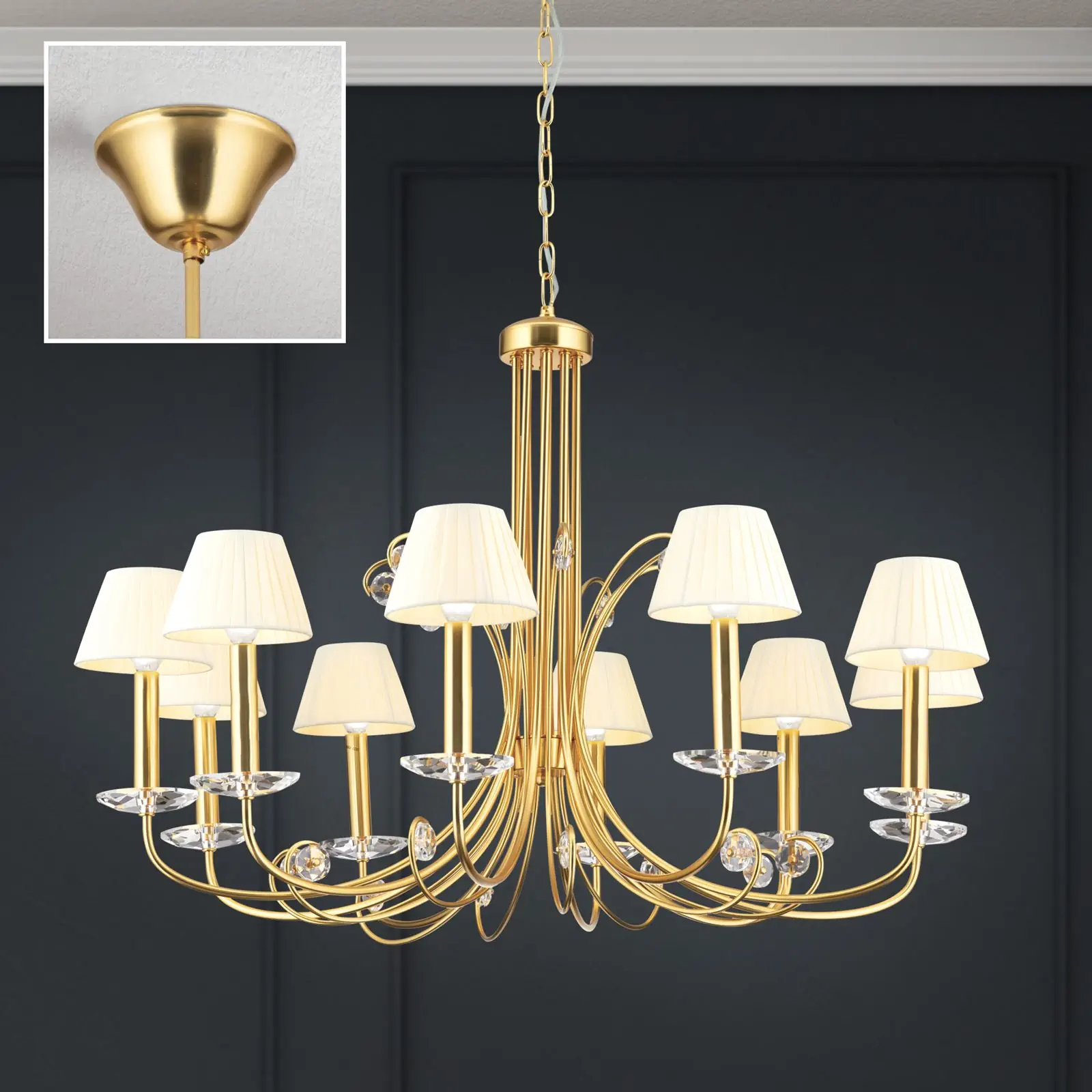 Kristalni luster ARIANE, 10 izvora svetla, mat zlato - 4