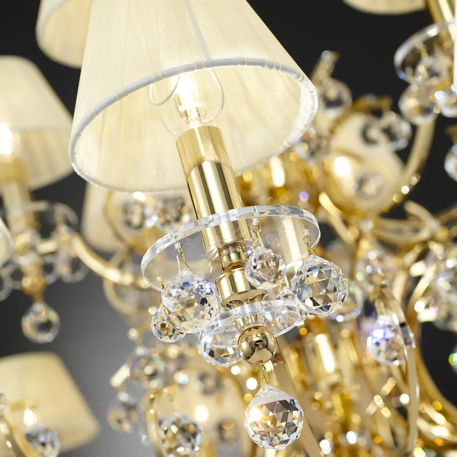 Luster KRISTALLDESIGN, 9 izvora svetla, zlatni sa šampanj abažurima - 3