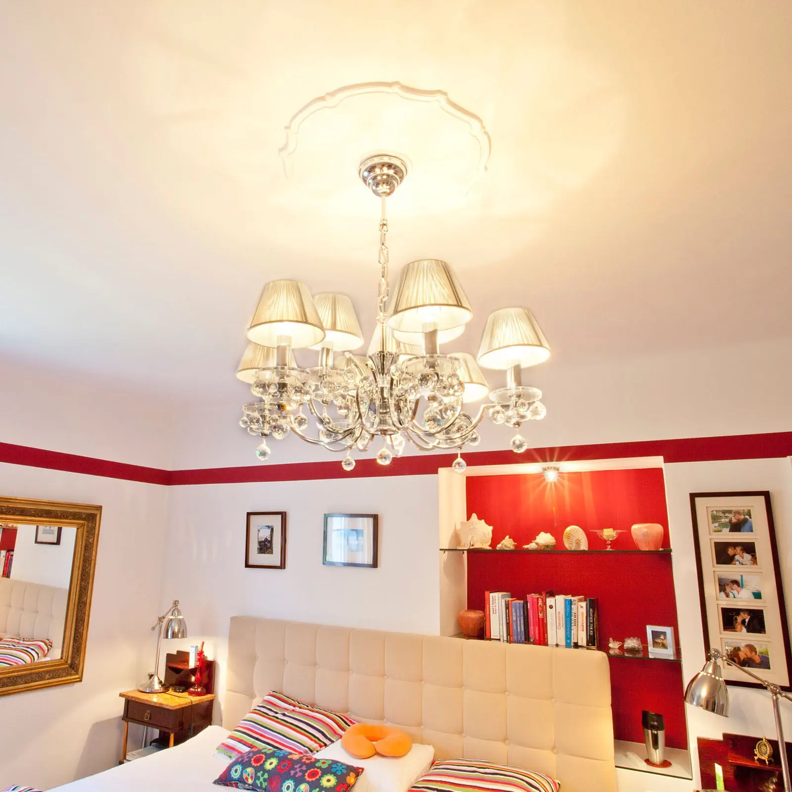 Luster KRISTALLDESIGN, 9 izvora svetla, zlatni sa šampanj abažurima - 5