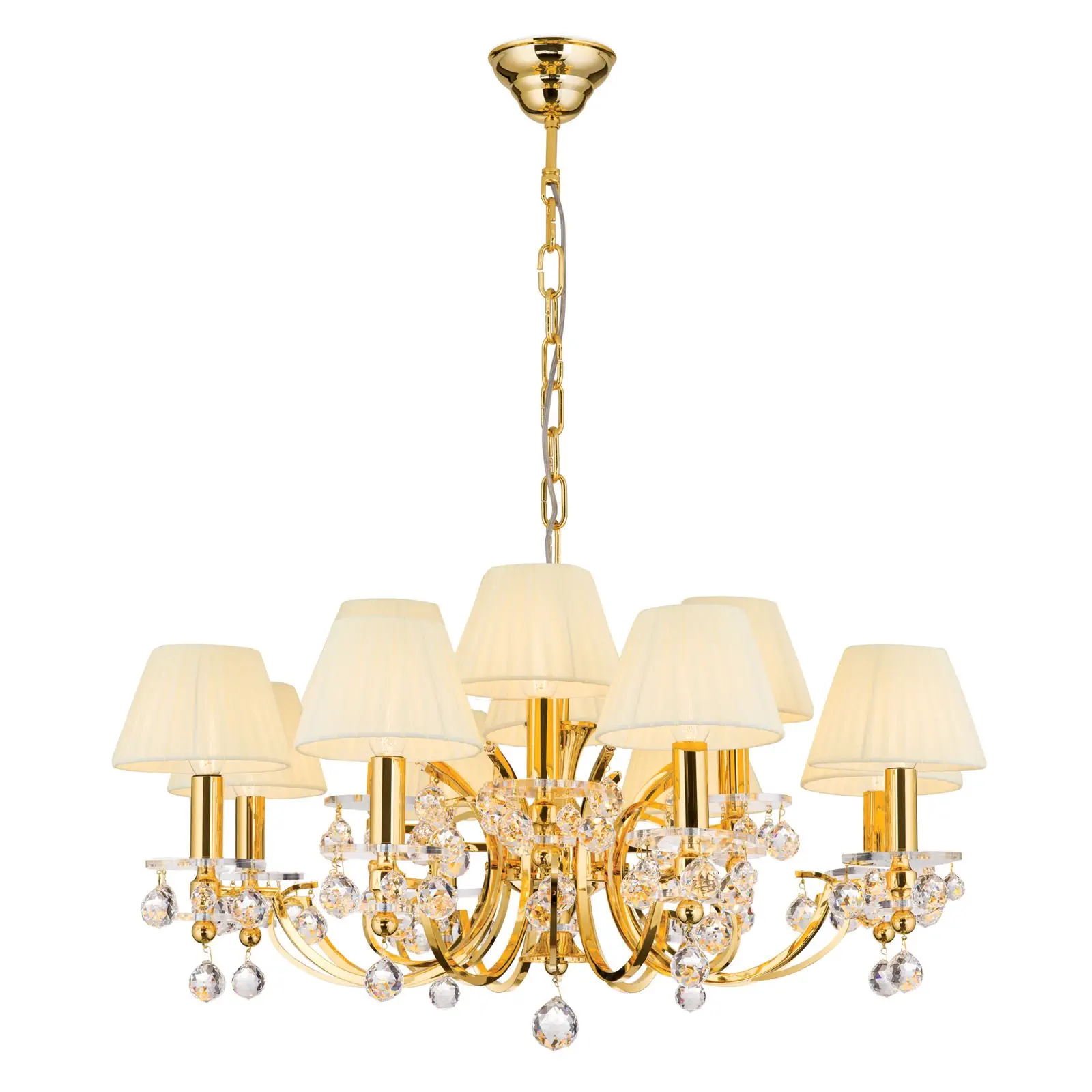 Luster KRISTALLDESIGN, 12 izvora svetla, zlatni sa šampanj abažurom - 4
