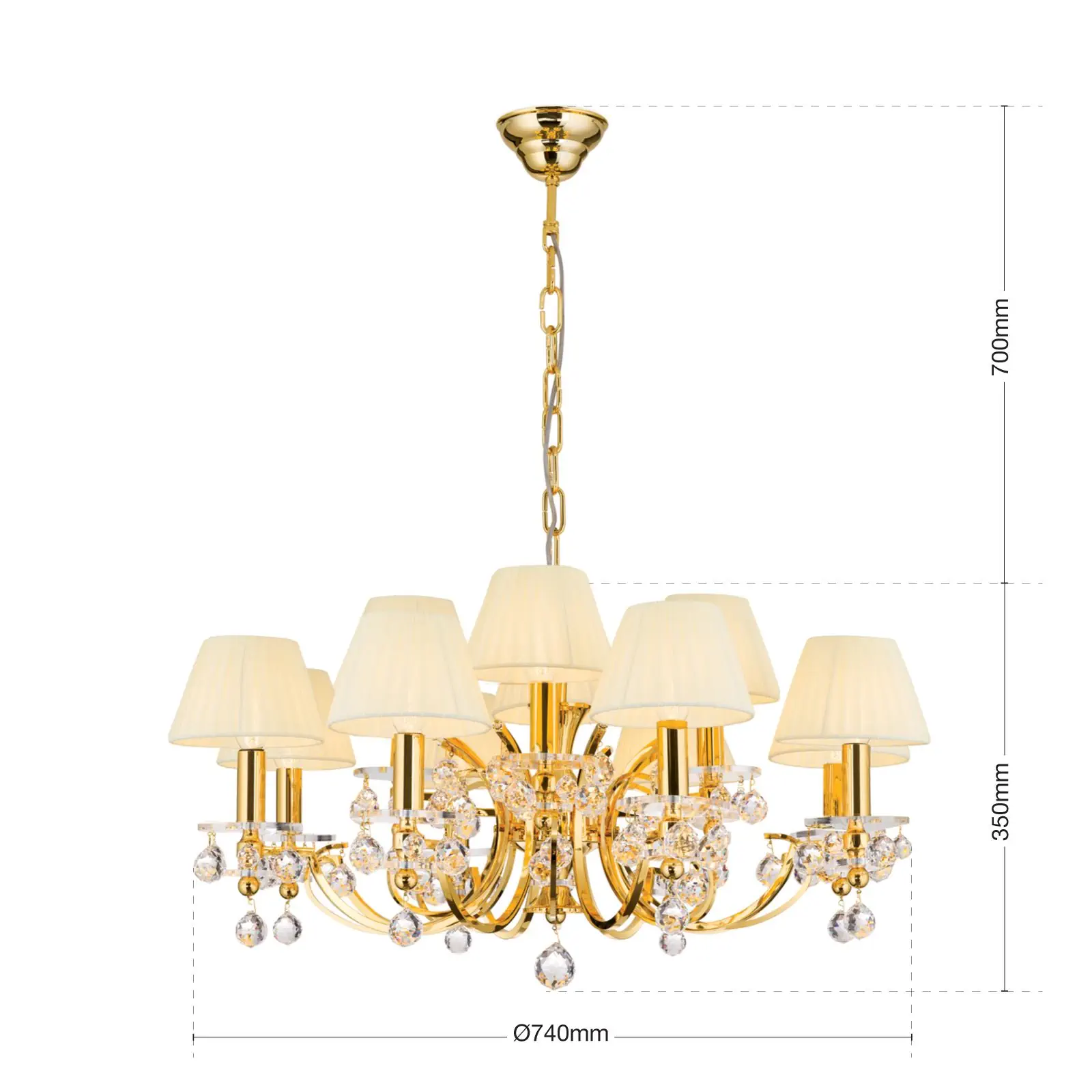 Luster KRISTALLDESIGN, 12 izvora svetla, zlatni sa šampanj abažurom - 7