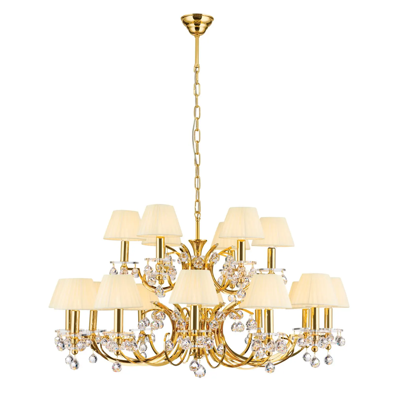 Luster KRISTALLDESIGN, 18 izvora svetla, zlatni sa šampanj abažurima - 4