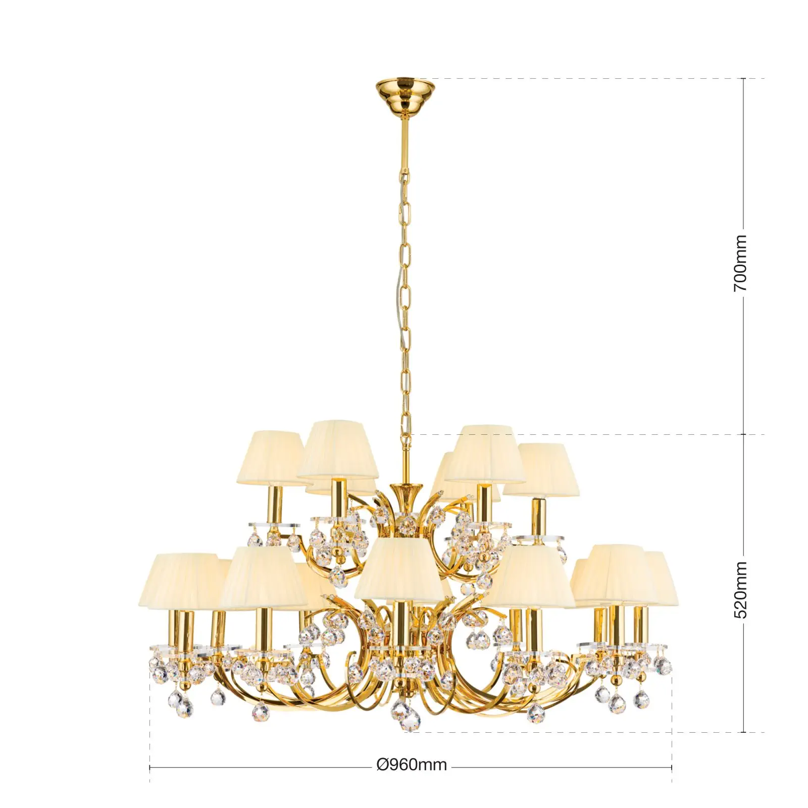 Luster KRISTALLDESIGN, 18 izvora svetla, zlatni sa šampanj abažurima - 7