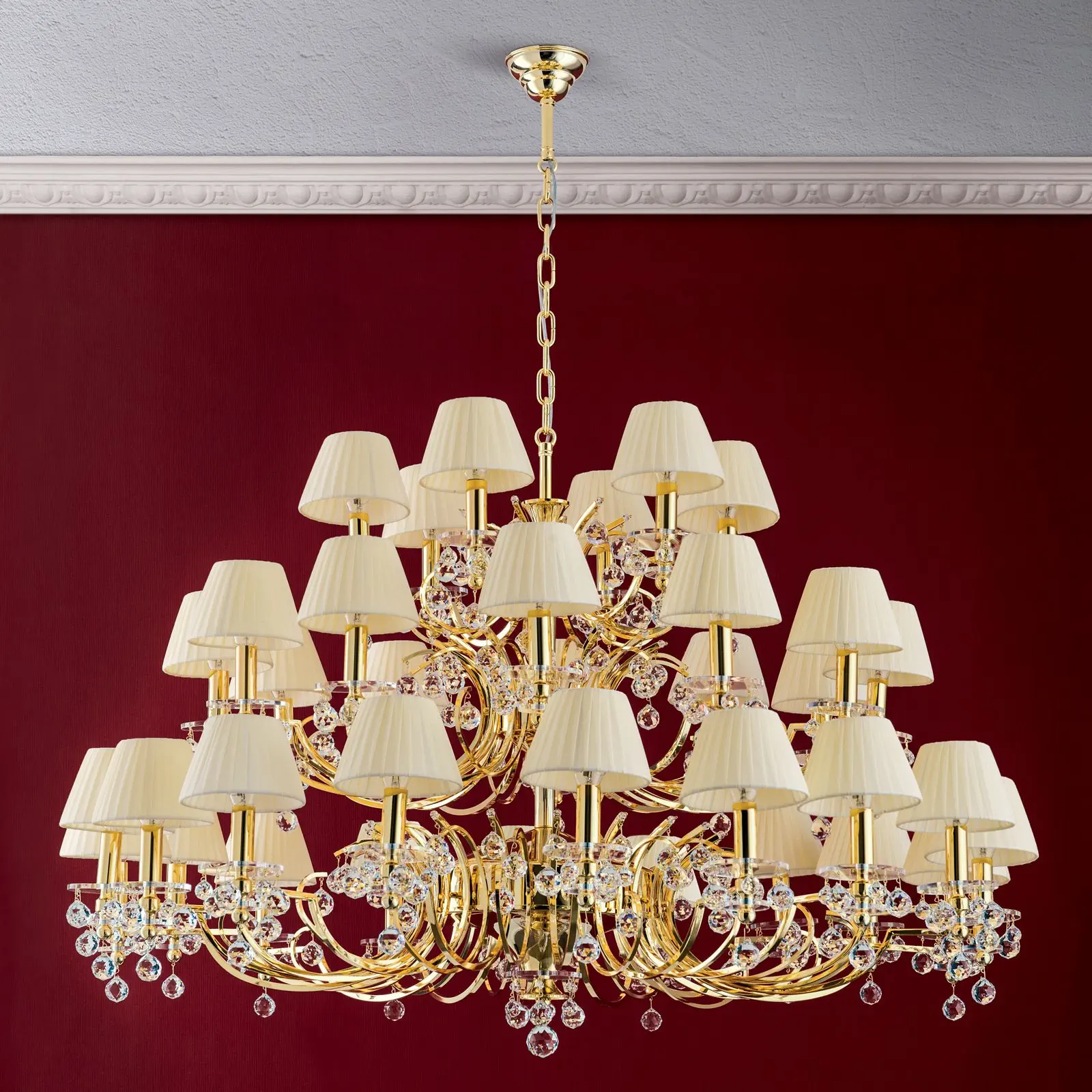 Luster KRISTALLDESIGN, 36 izvora svetla, zlatni sa šampanj tekstilnim abažurima - 10