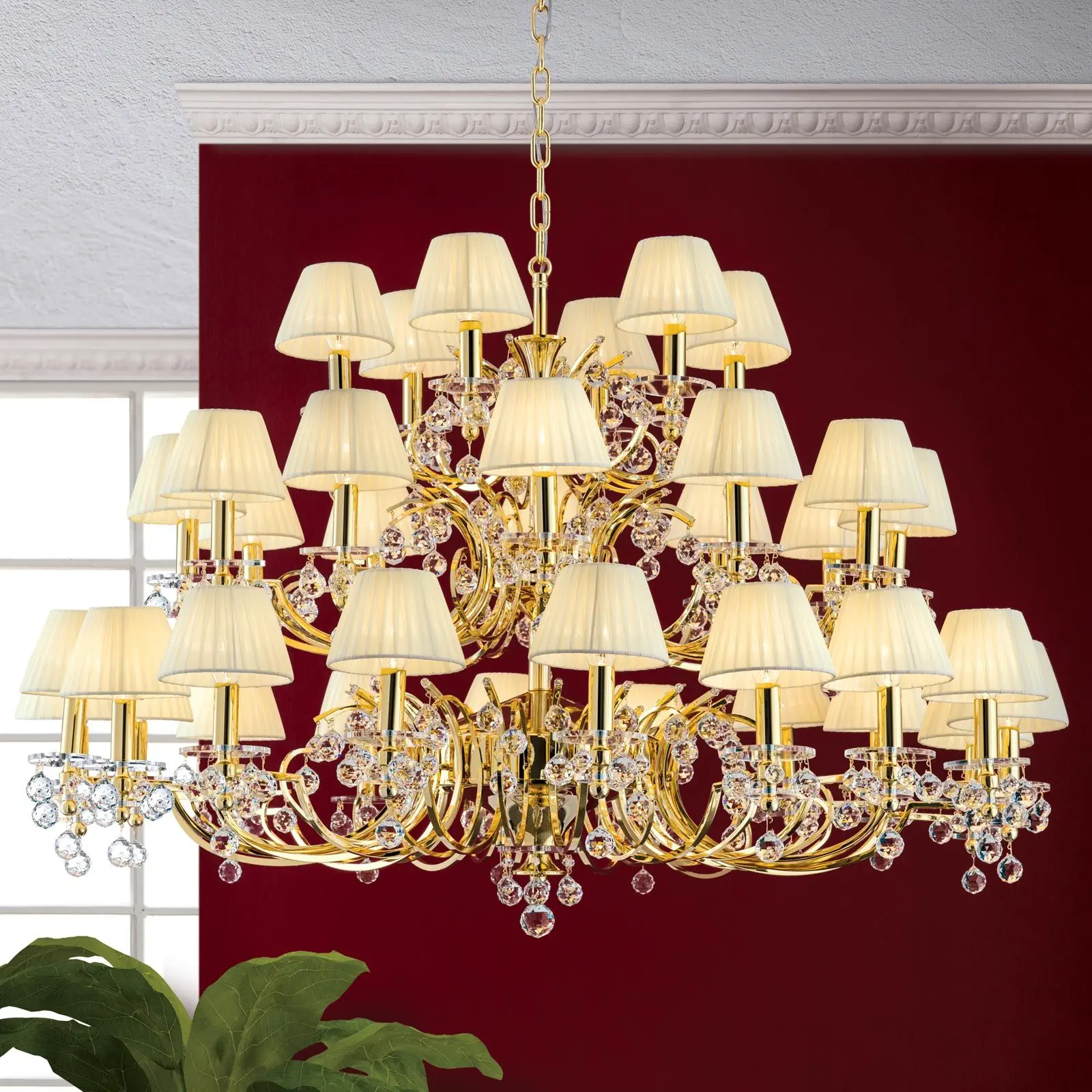 Luster KRISTALLDESIGN, 36 izvora svetla, zlatni sa šampanj tekstilnim abažurima - 8