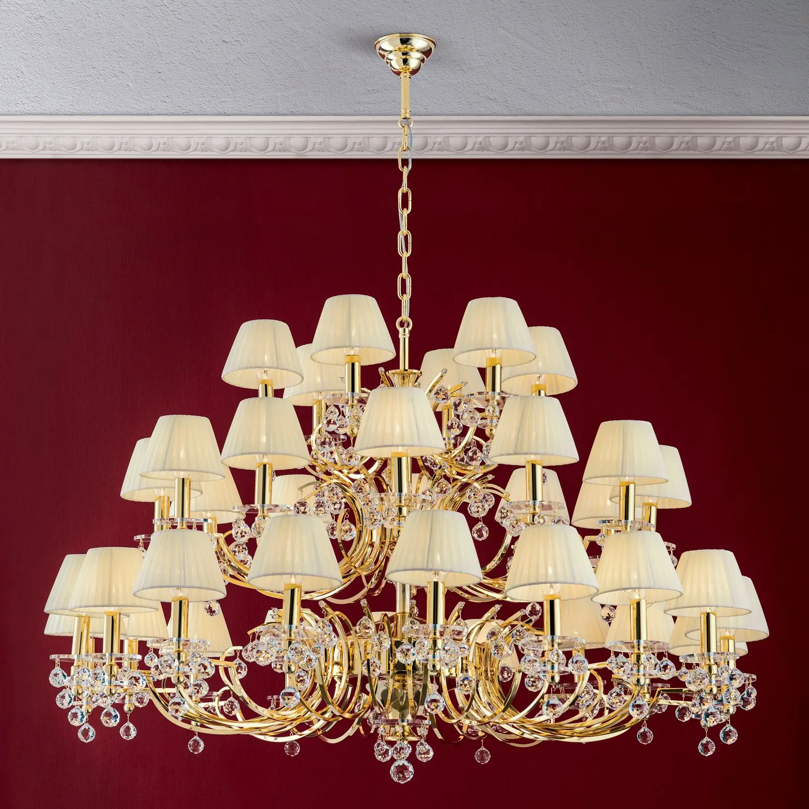 Luster KRISTALLDESIGN, 36 izvora svetla, zlatni sa šampanj tekstilnim abažurima - 9