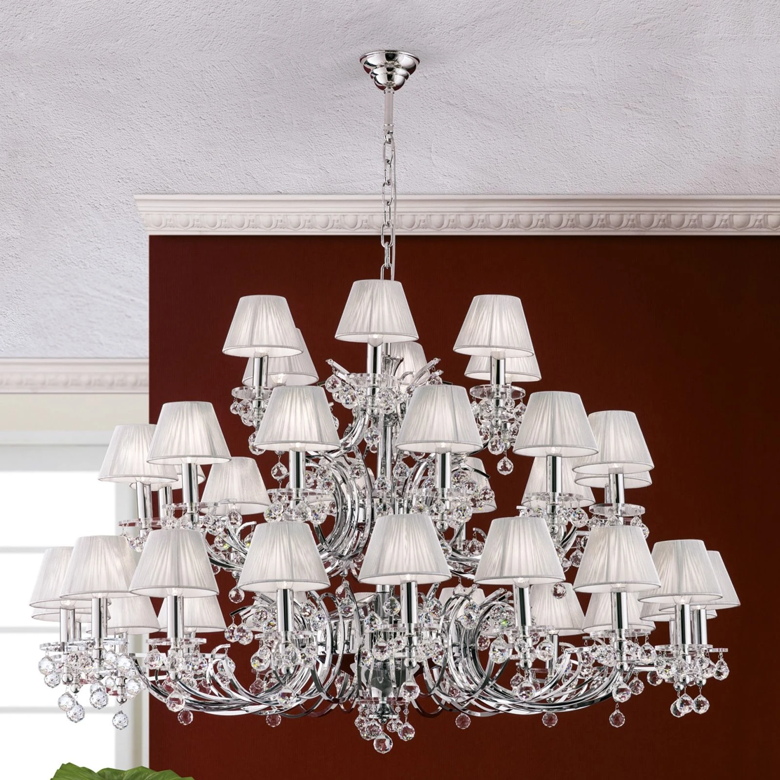 Luster KRISTALLDESIGN, 36 izvora svetla, hrom, beli abažuri, SPECTRA® Swarovski® kristal - 1