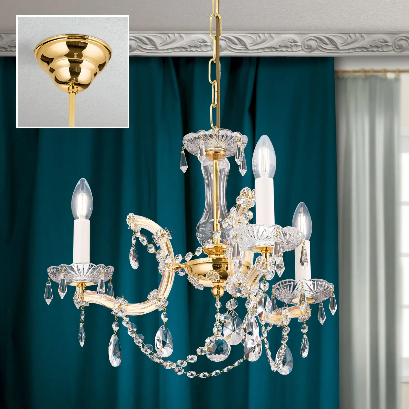 Luster MARIA THERESIA, 3 izvora svetla, zlatni - 2