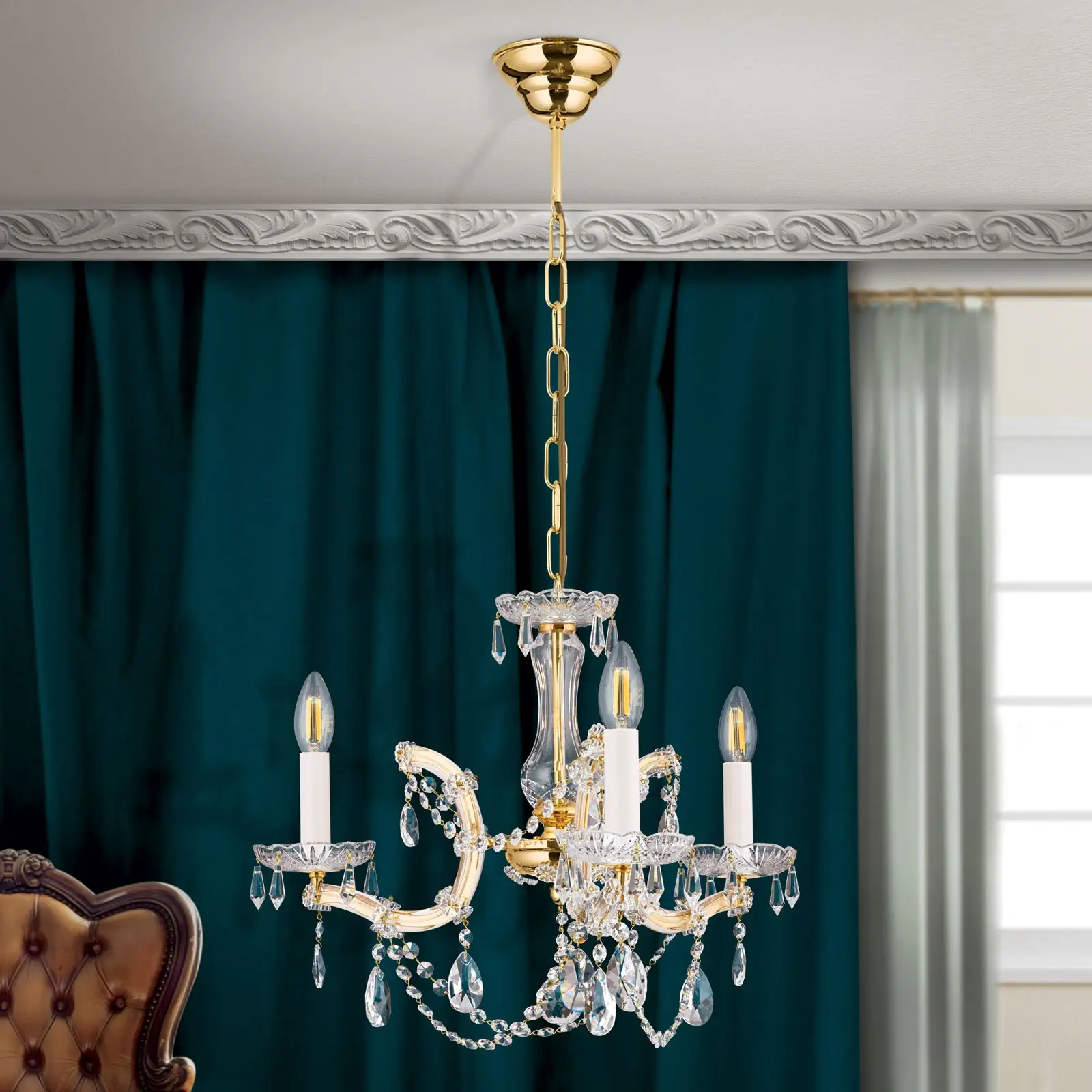 Luster MARIA THERESIA, 3 izvora svetla, zlatni - 3