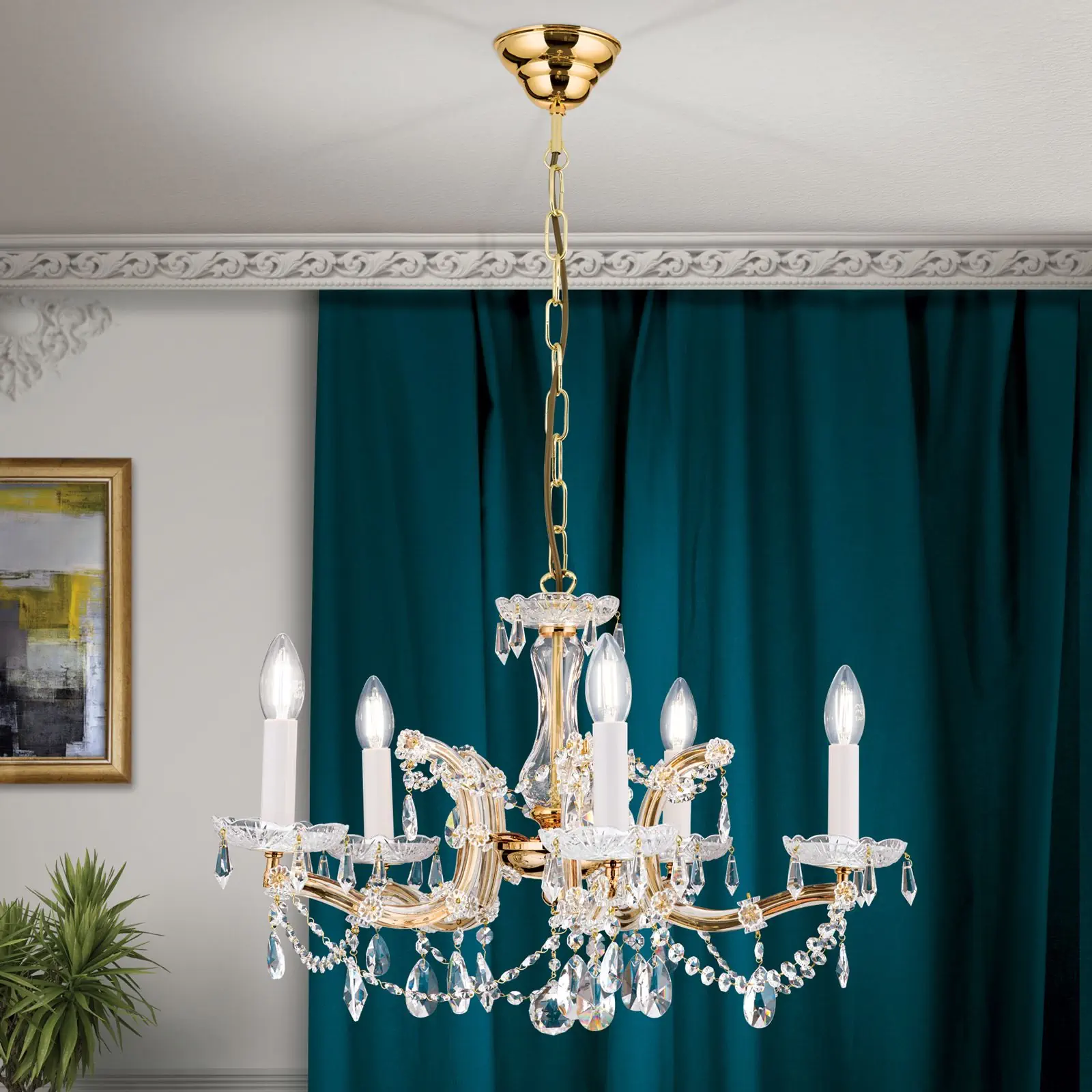 Luster MARIA THERESIA, 5 izvora svetla, zlatni - 1