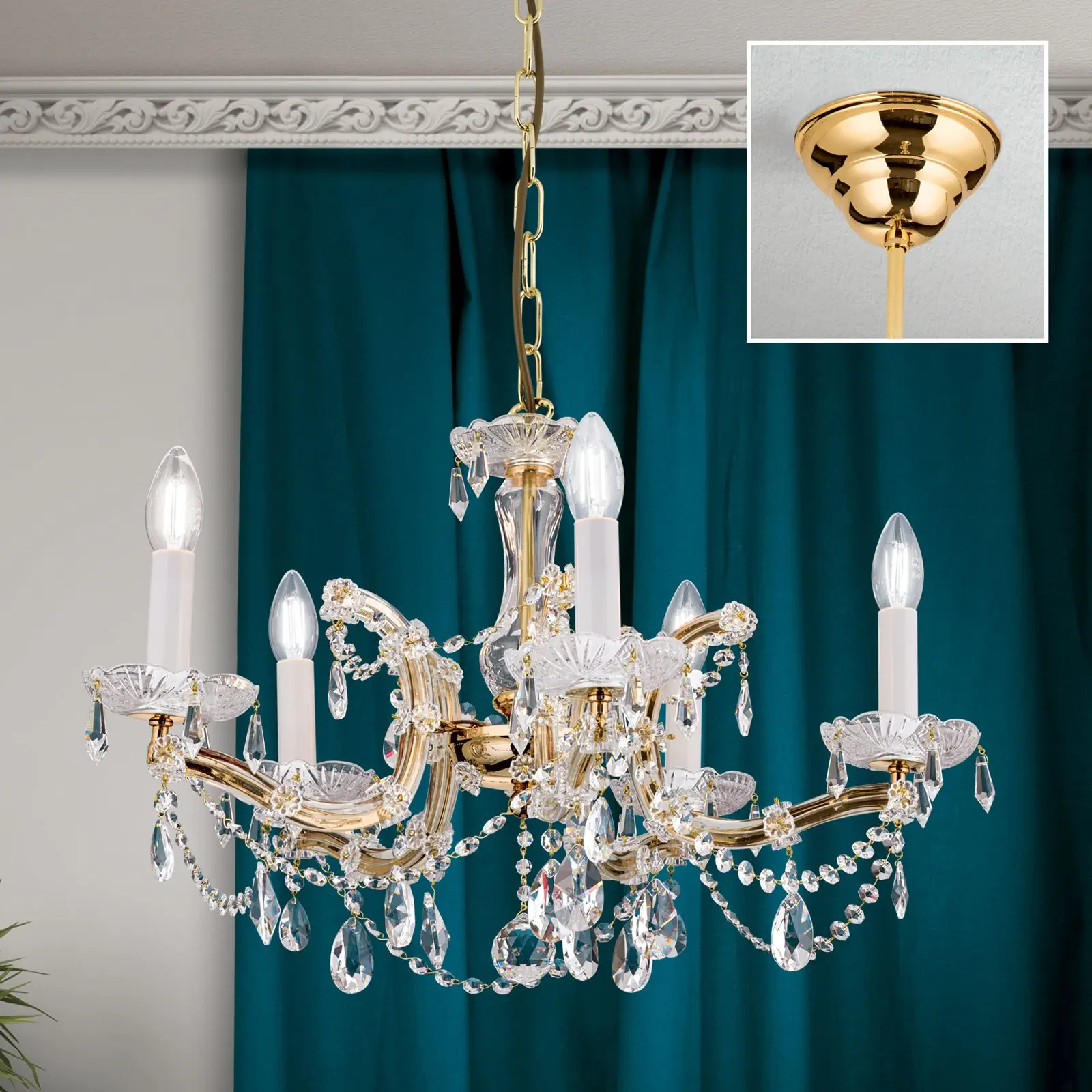 Luster MARIA THERESIA, 5 izvora svetla, zlatni - 2