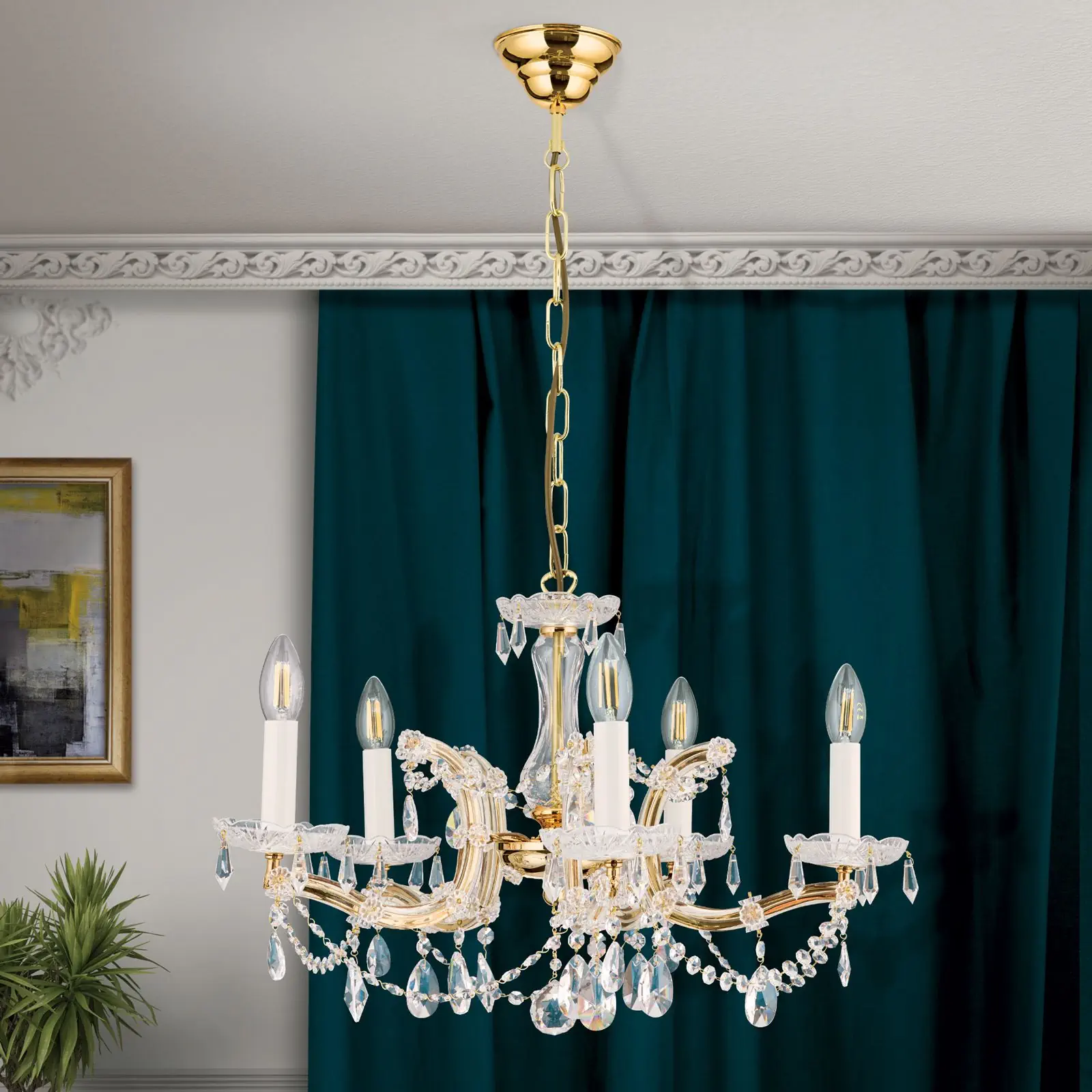 Luster MARIA THERESIA, 5 izvora svetla, zlatni - 3