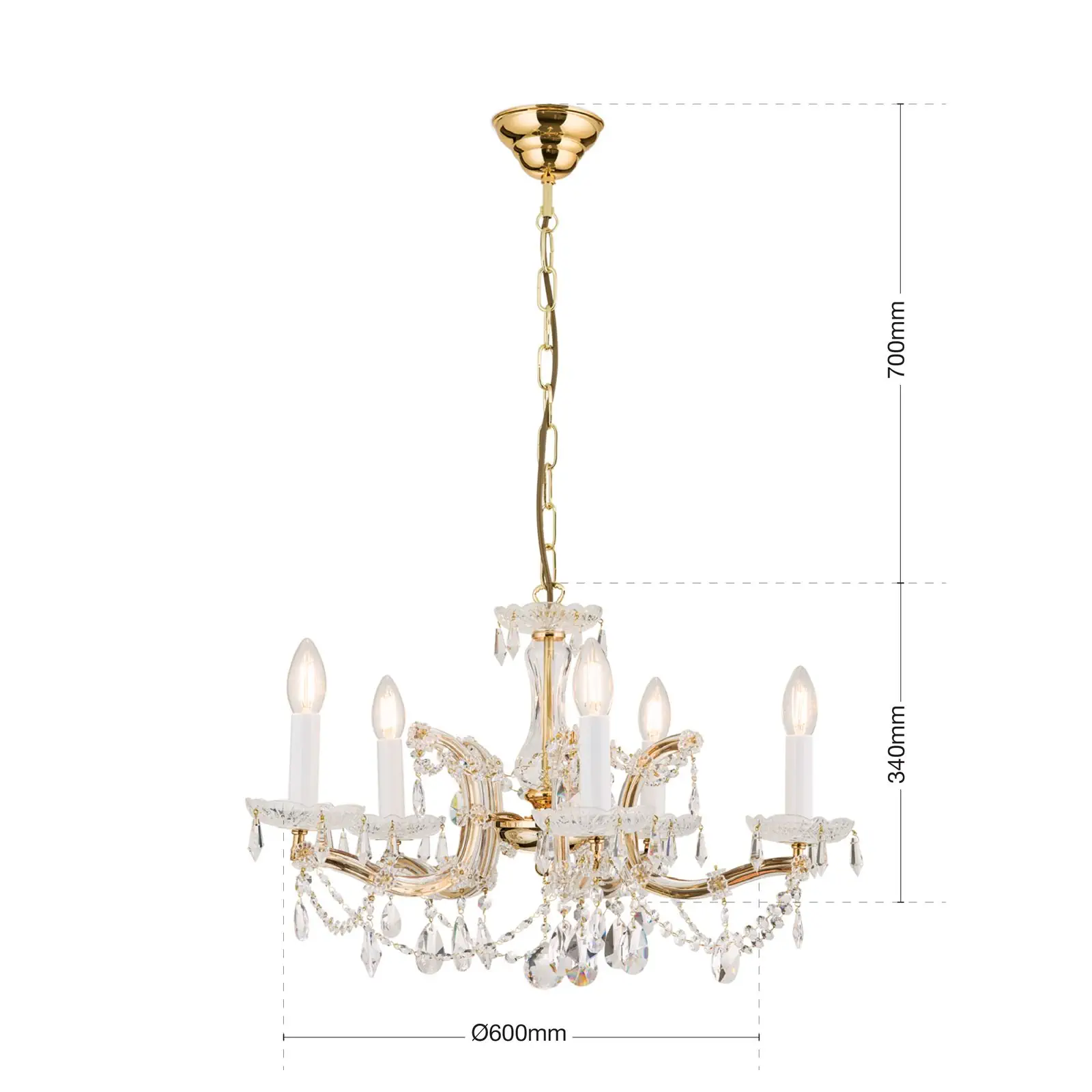 Luster MARIA THERESIA, 5 izvora svetla, zlatni - 7