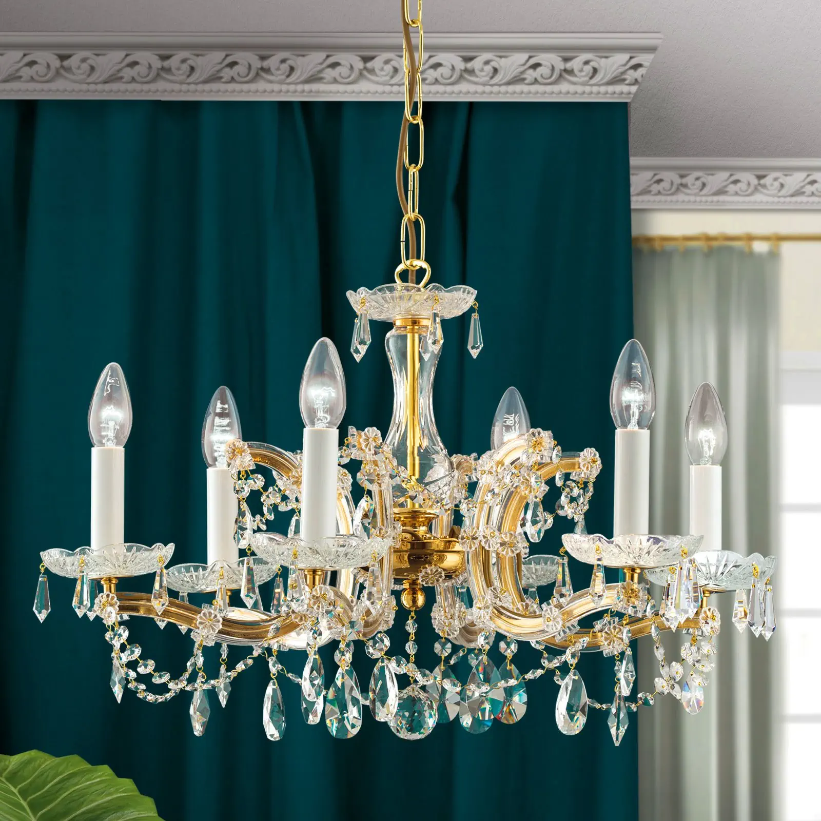 Luster MARIA THERESIA, 6 izvora svetla, zlatni - 1