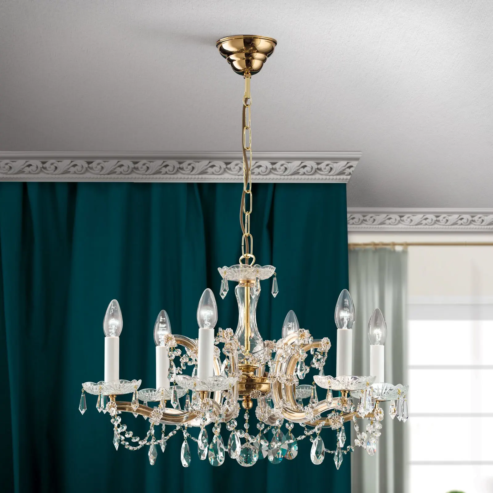 Luster MARIA THERESIA, 6 izvora svetla, zlatni - 7