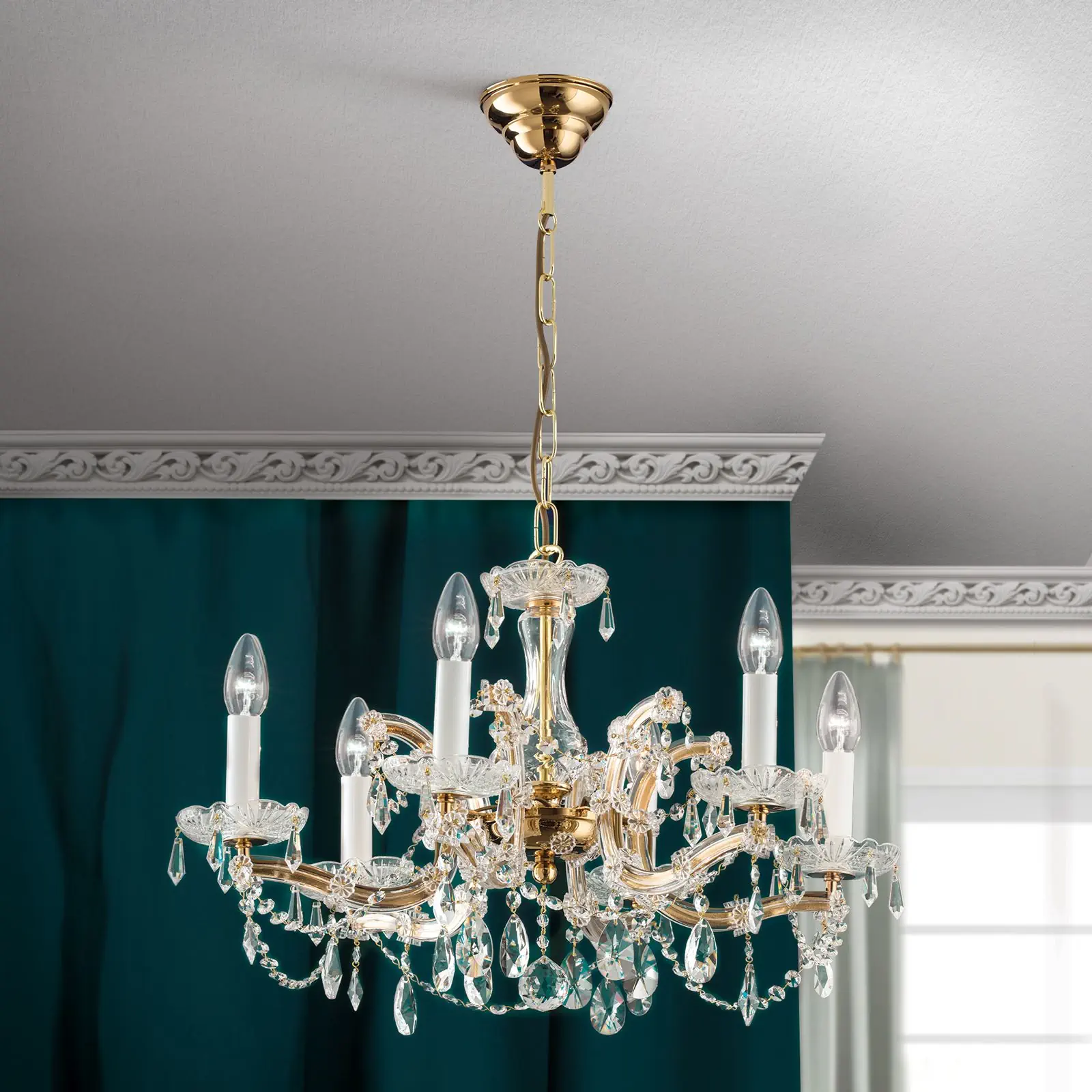 Luster MARIA THERESIA, 6 izvora svetla, zlatni - 8