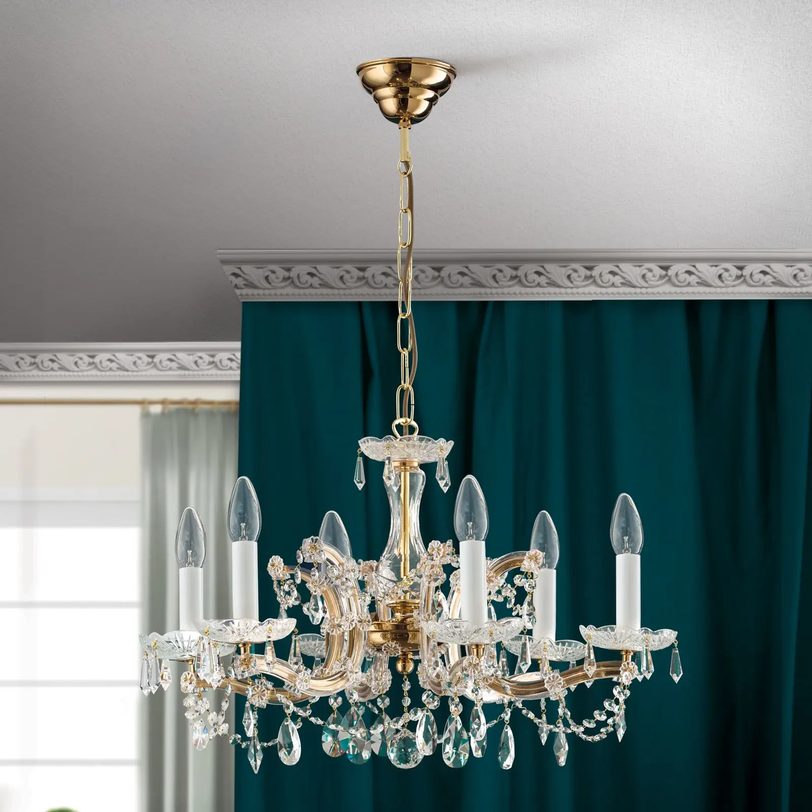 Luster MARIA THERESIA, 6 izvora svetla, zlatni - 9